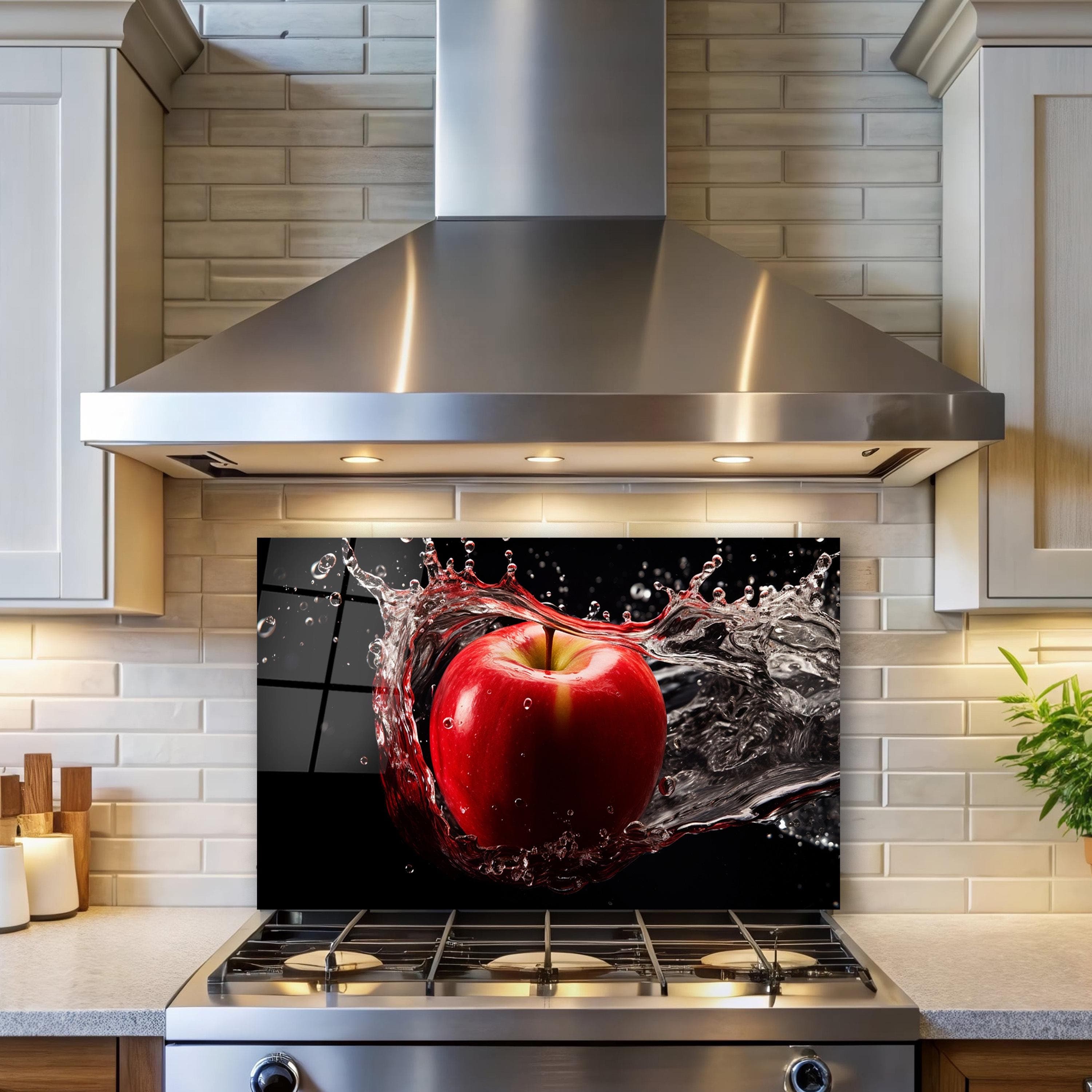 Juicy Red Apple Glass Wall Art, Fruit Tempered Glass Backsplash, Kitchen Decor, Backsplash Panel, Christmas Gift, New Home Gifts, Home Decor