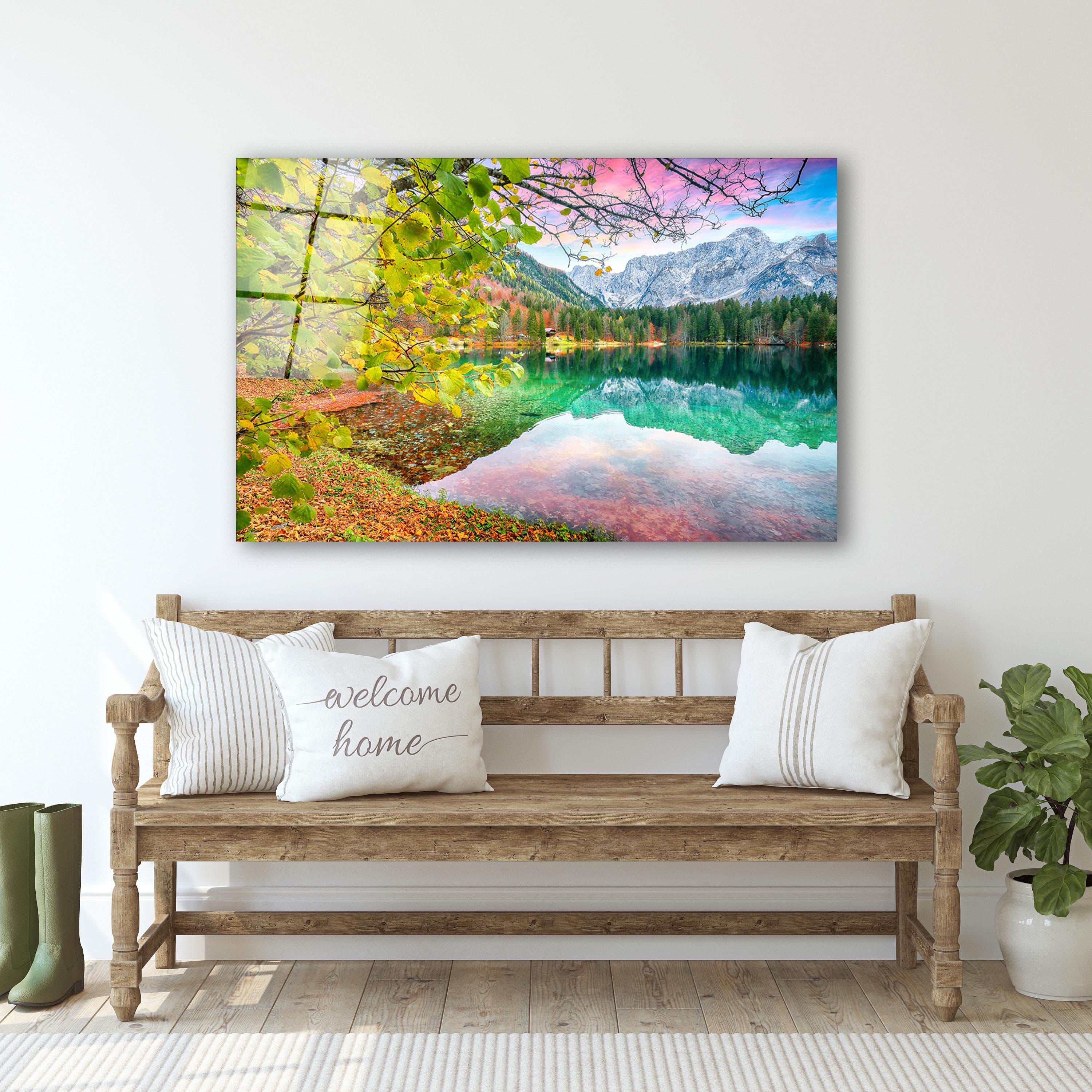 Beautiful Fall Landscape, Serene Lake Tempered Glass Wall Art, Autumn Decor, Living Room Art, Housewarming Gifts, Wall Hangings, Glass Print
