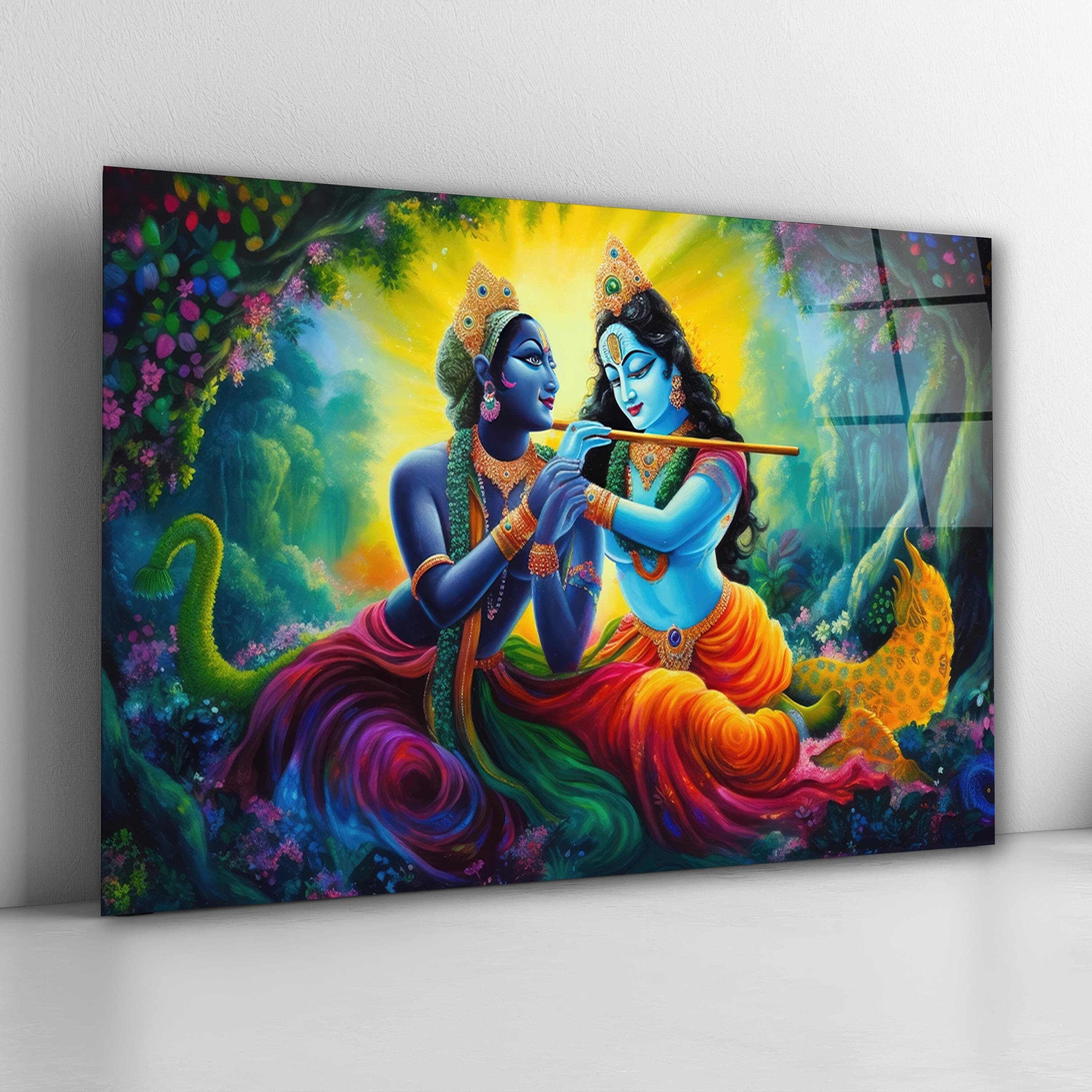 Radha Krishna Glass Wall Art, Hindu Deities Tempered Glass Decor, New Home Gift, Valentine's Gifts, Wedding Gifts, Wall Hanging, Hindu Gifts