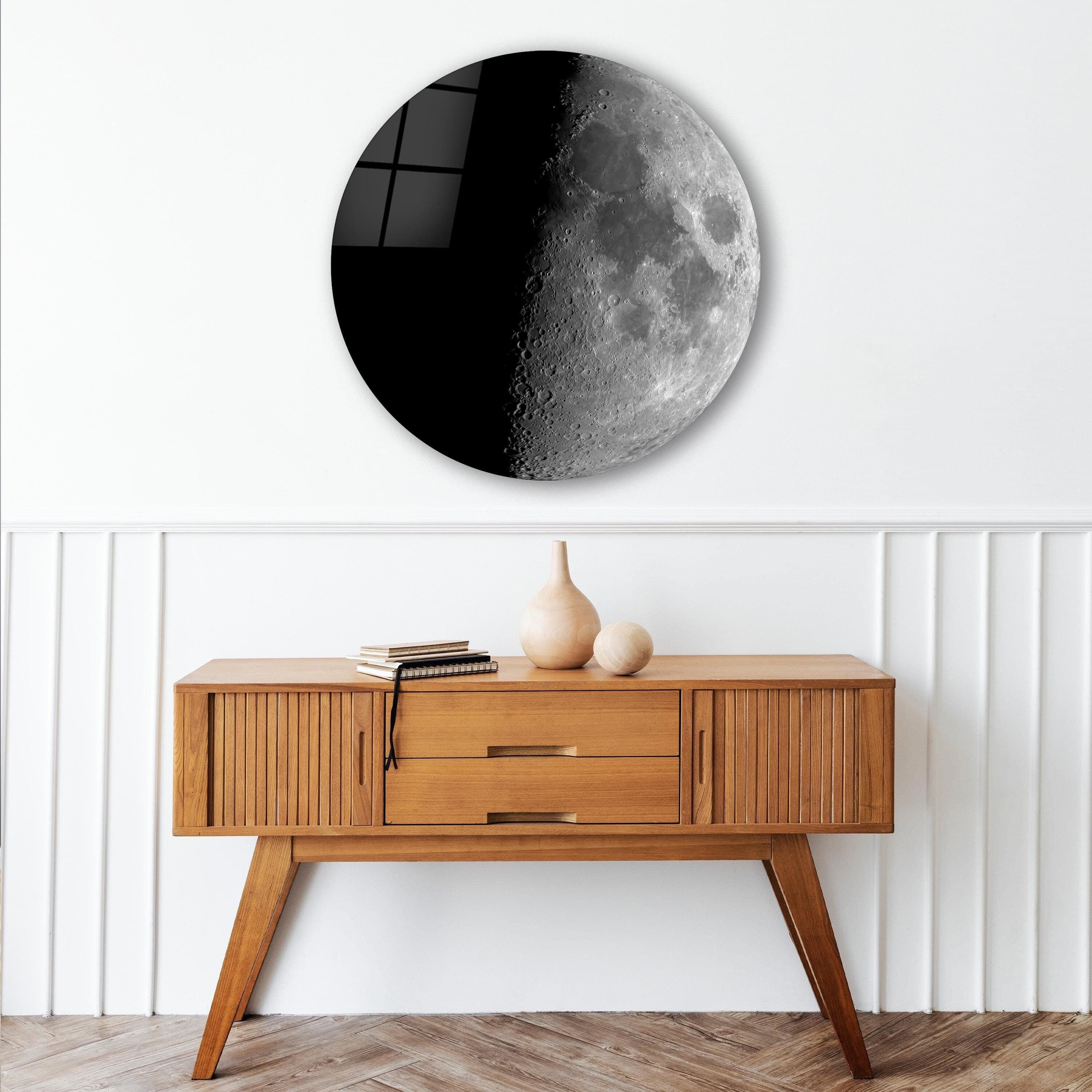 Half Moon Glass Wall Art, Moon Tempered Glass Decor, Round Wall Art, Unique Wall Decor, Office Wall Art, Man Cave Decor, Housewarming Gifts