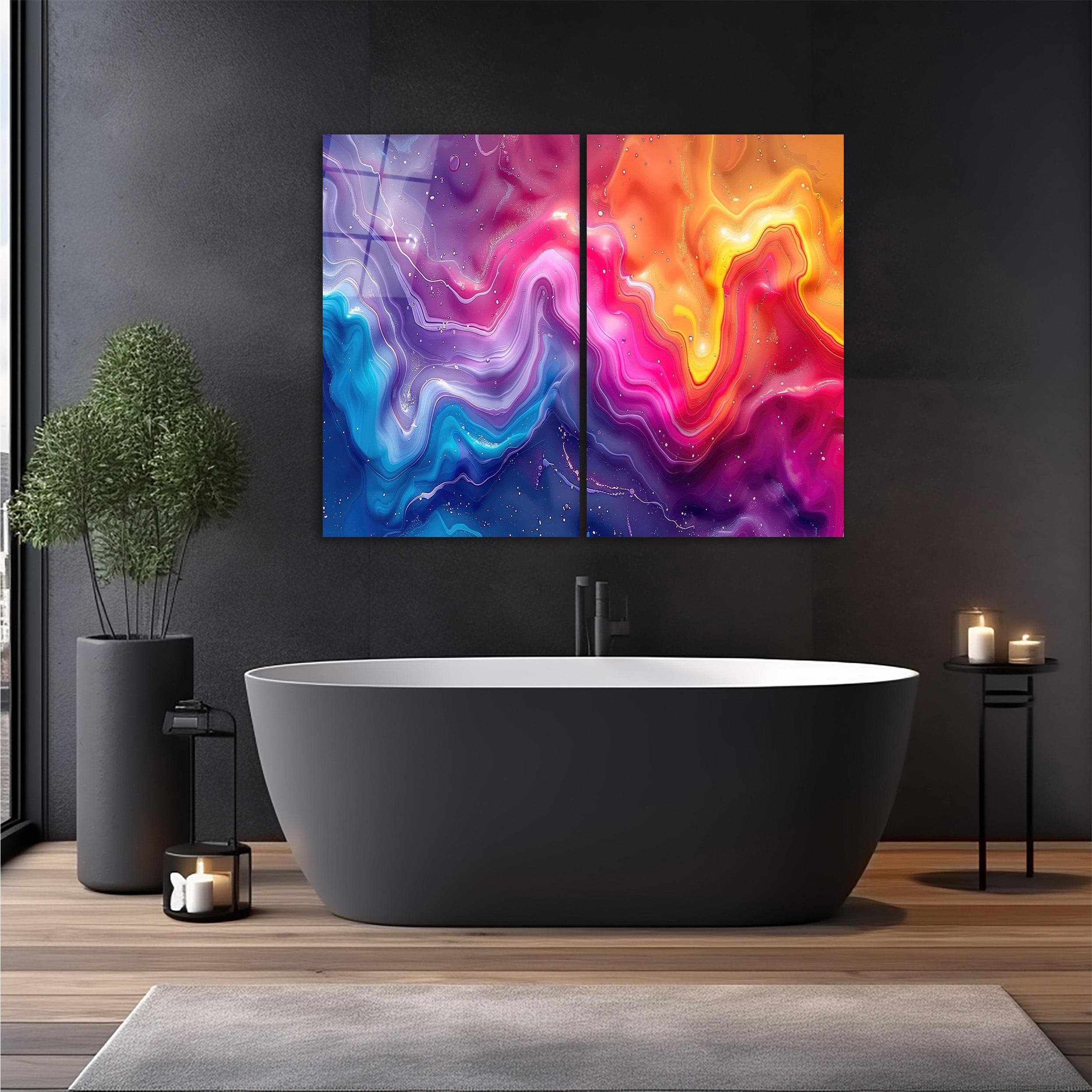 Double Panel Colorful Glass Wall Art, Abstract Tempered Glass Decor, Living Room Art, Above Bed Art, 2-Piece Glass Print, Modern Wall Decor, Vibrant Abstract Glass Art, Bold Living Room Artwork, Unique Home Decor, Perfect Gift for Mother's Day, Contemporary Glass Art, Artistic Wall Hanging for Bedroom, Modern Two-Piece Glass Print, Bright and Bold Wall Art for Living Room, Stylish Above Bed Art, Creative Abstract Art for Home, Inspirational Gift for Loved Ones
