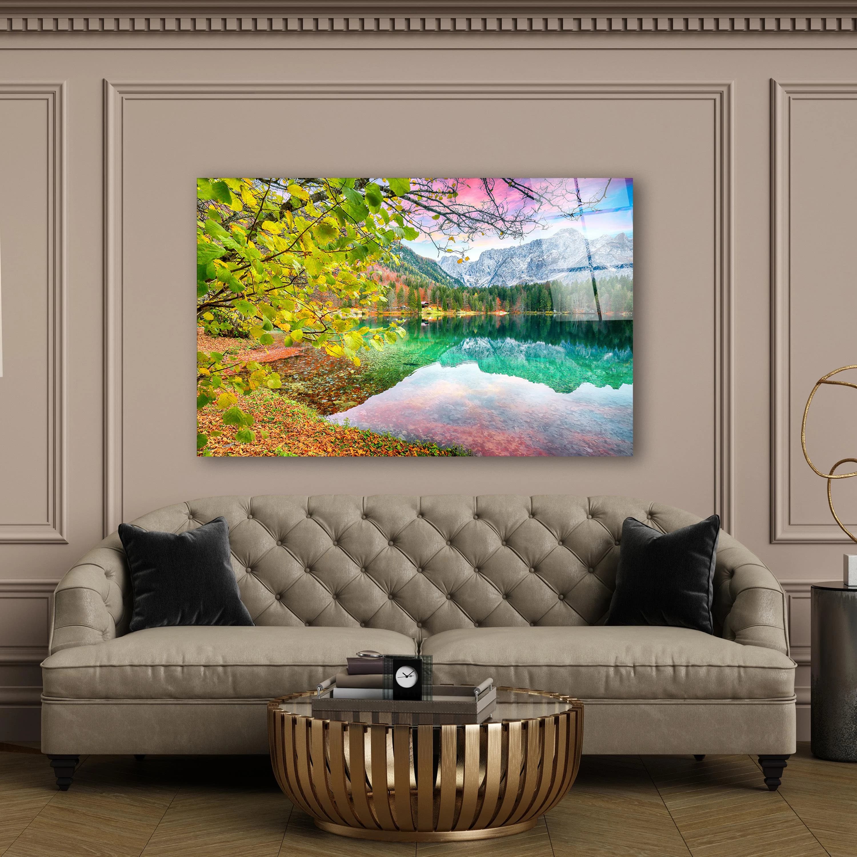 Beautiful Fall Landscape, Serene Lake Tempered Glass Wall Art, Autumn Decor, Living Room Art, Housewarming Gifts, Wall Hangings, Glass Print