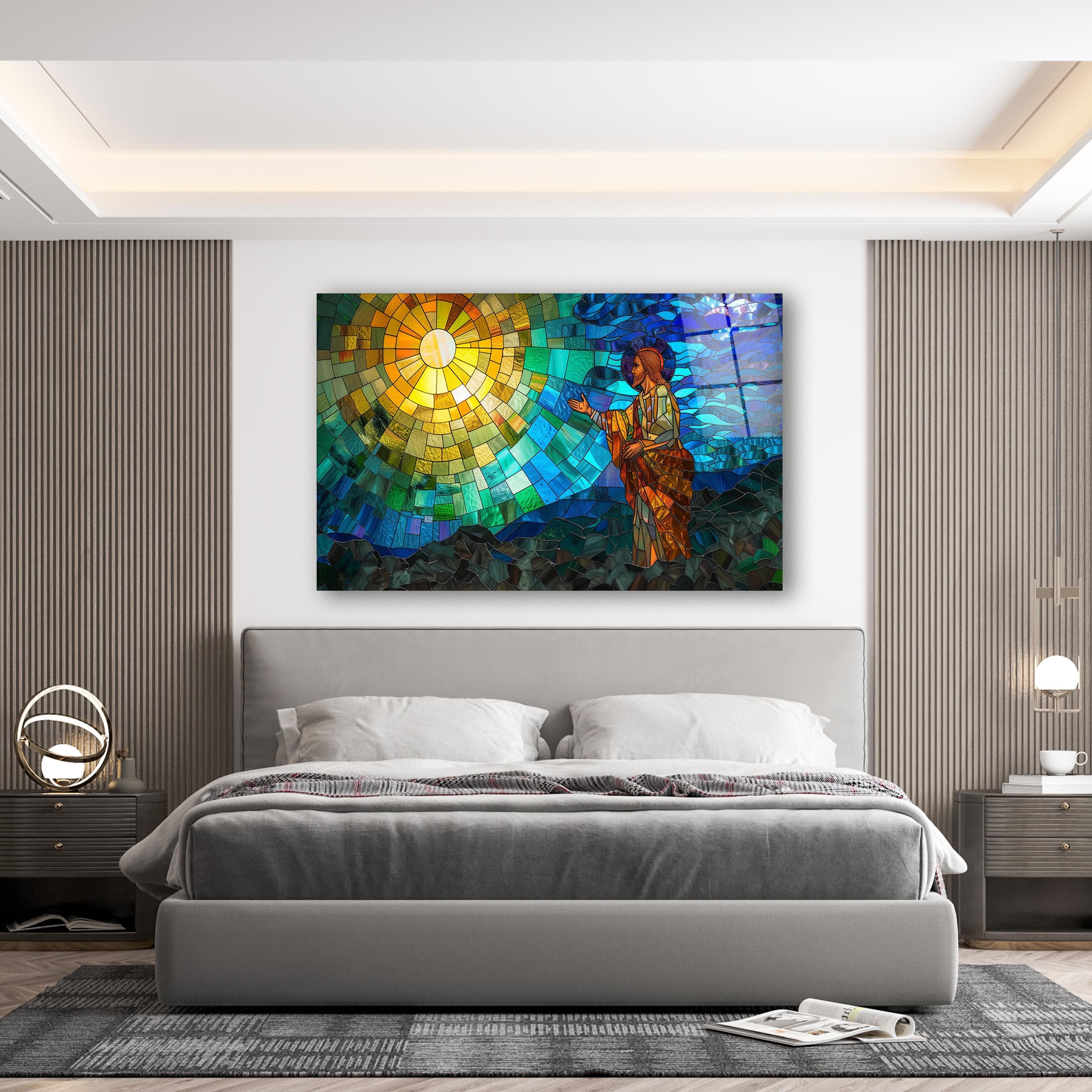 Sermon On The Mount Stained Glass Effect Wall Art, Jesus Christ Tempered Glass Decor, Living Room Art, Housewarming Gifts, Anniversary Gifts