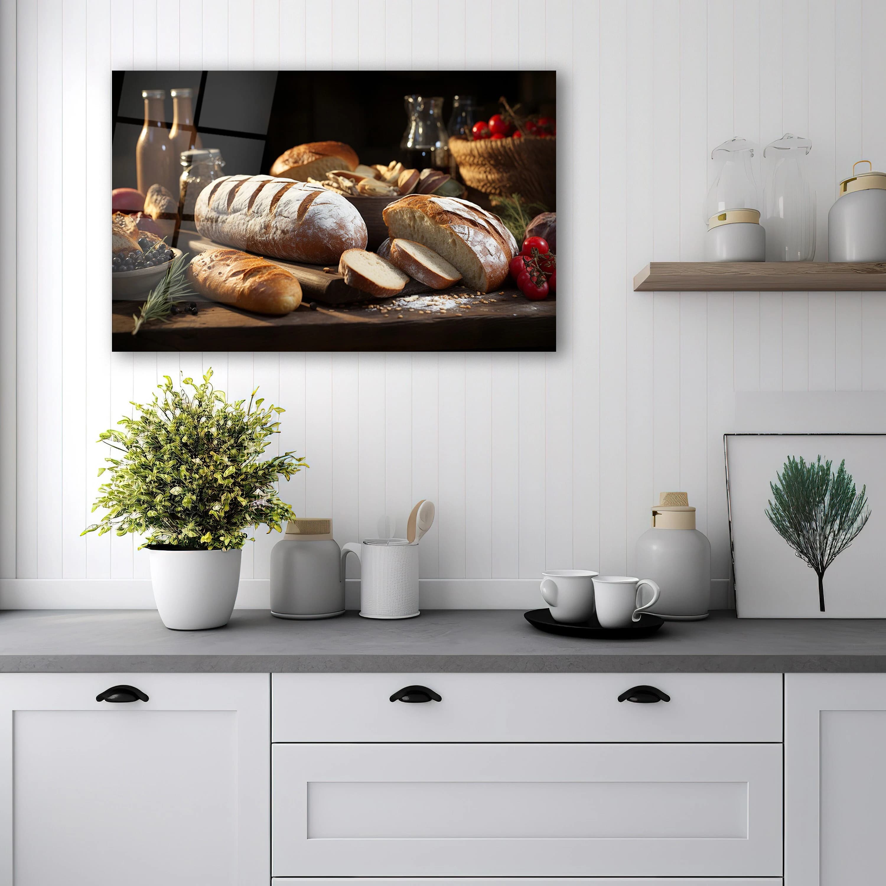 Rustic Bread Tomato Kitchen Glass Wall Art, Tempered Glass Backsplash, Kitchen Wall Art, New Home Gifts, Christmas Gifts, Wall Hangings