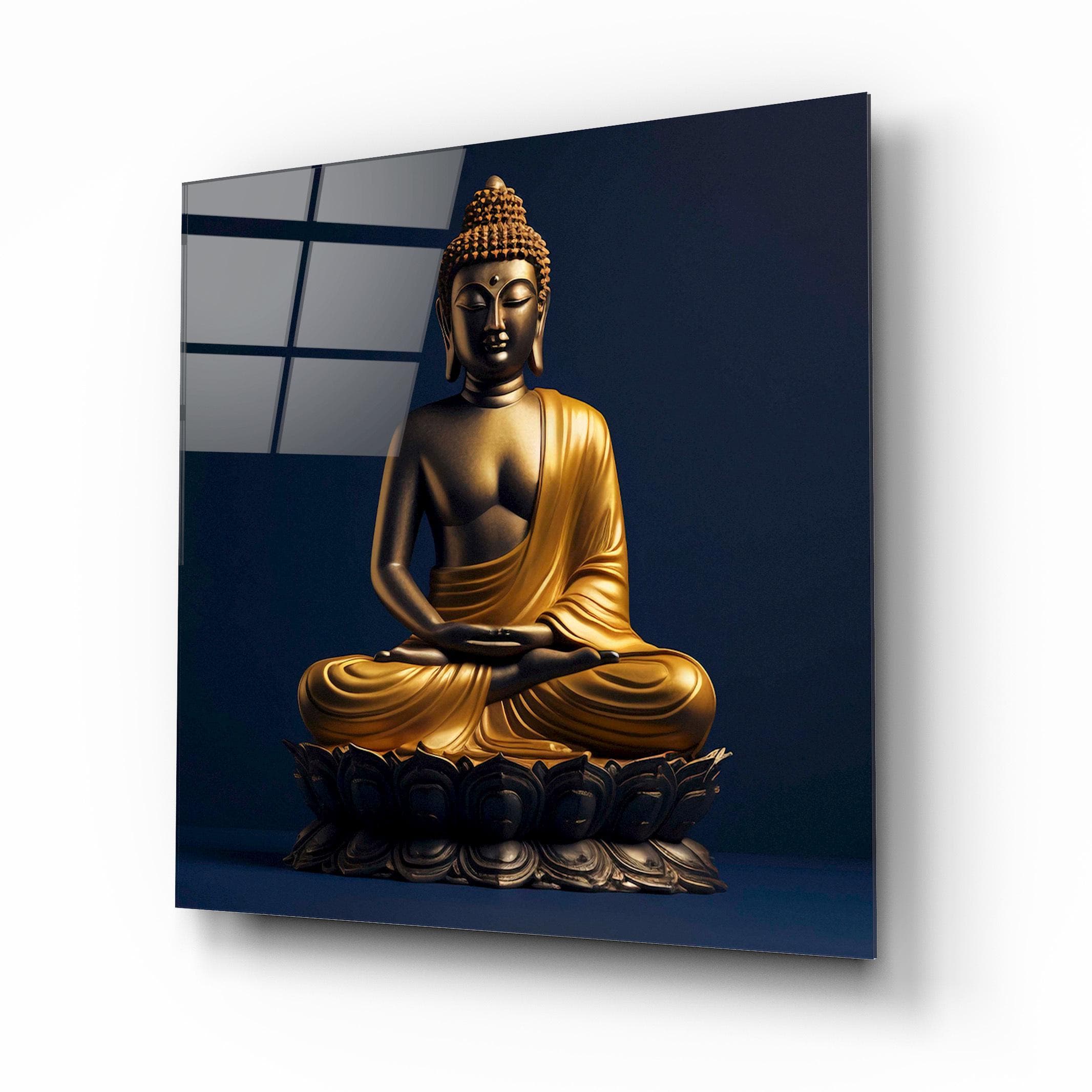 Golden Buddha Glass Wall Art, Buddha Statue Tempered Glass Decor, Modern Spiritual Art, Interior Design Ideas, New Home Gifts, Glass Print