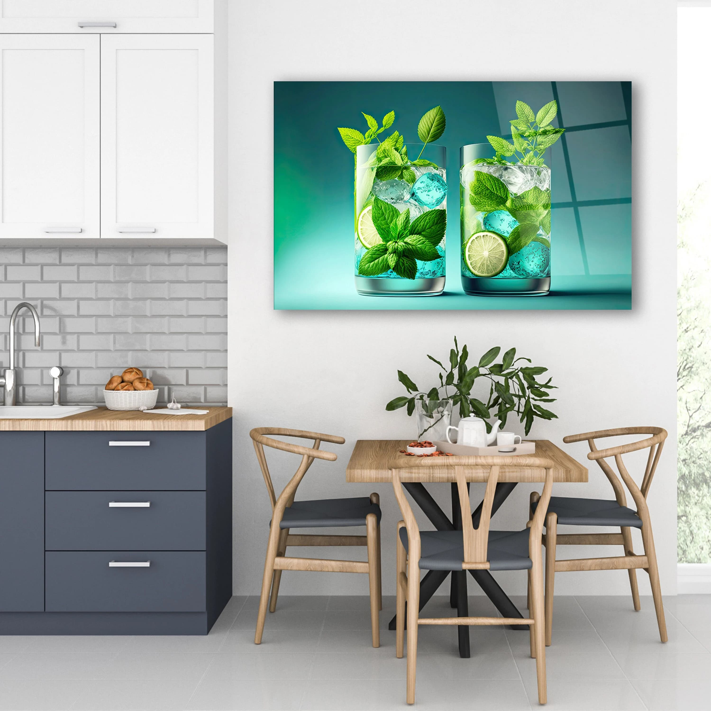 Refreshing Mojito Glass Wall Art, Cocktail Tempered Glass Decor, Kitchen Backsplash Art, Housewarming Gifts, Glass Printing, Wall Hangings