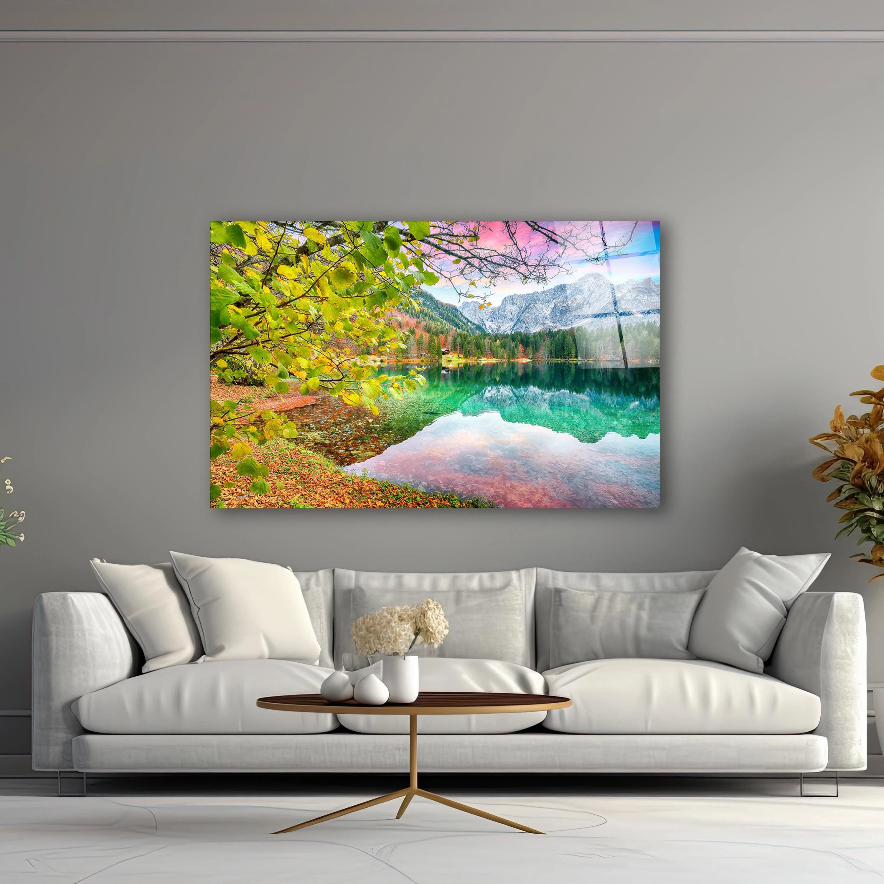 Beautiful Fall Landscape, Serene Lake Tempered Glass Wall Art, Autumn Decor, Living Room Art, Housewarming Gifts, Wall Hangings, Glass Print