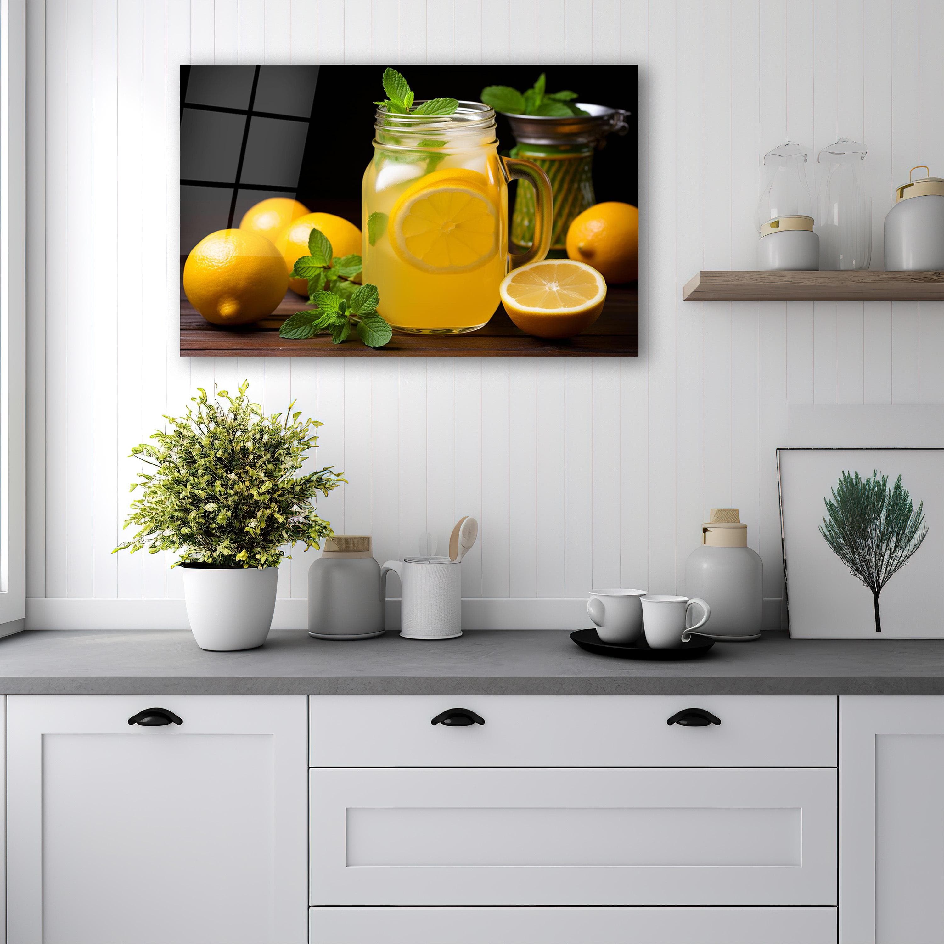 Fresh Lemonade Glass Wall Art, Lemons Tempered Glass Backsplash, Splashback Panel, Kitchen Wall Decor, Housewarming Gifts, Wall Hangings