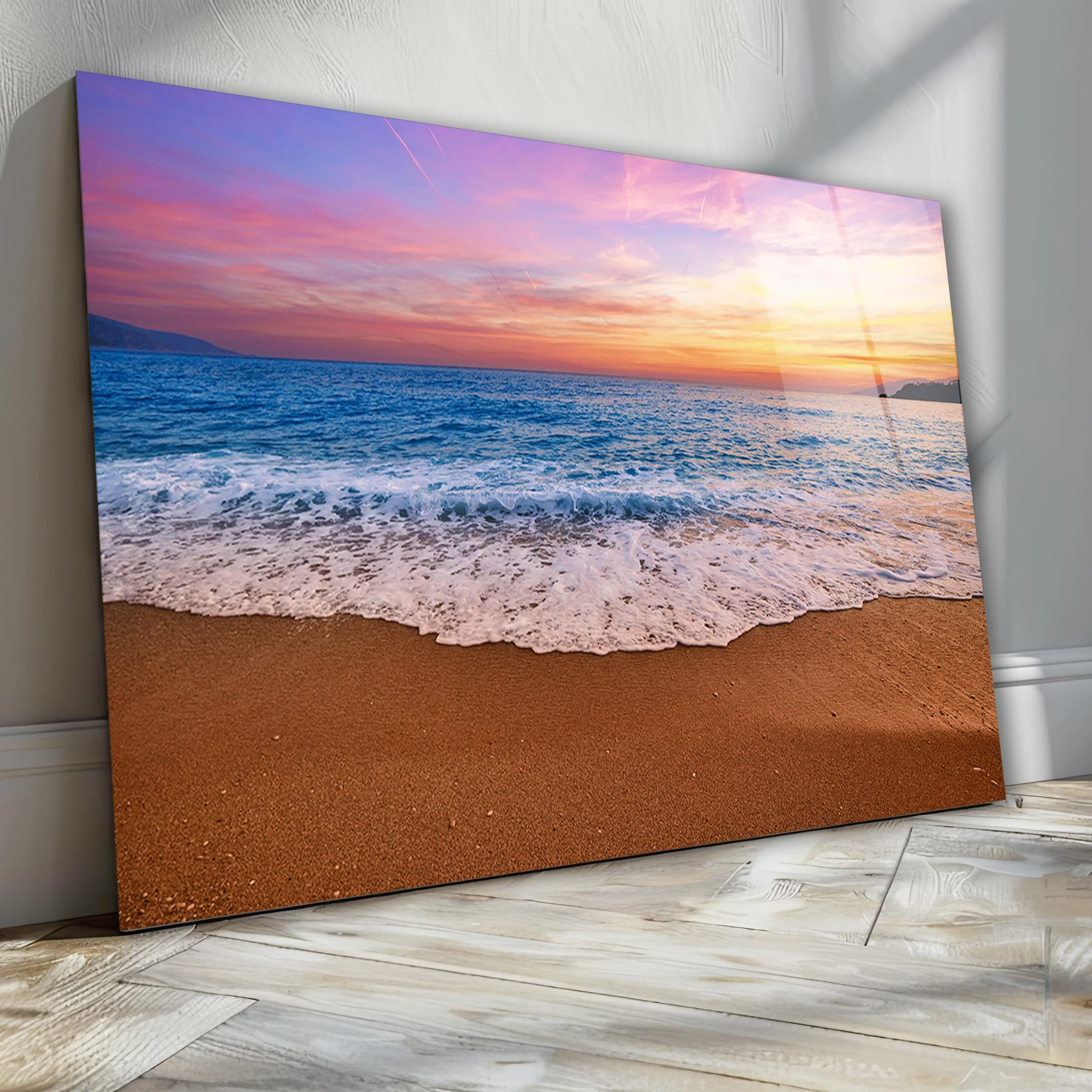 Coastal Landscape Glass Wall Art, Tempered Glass Sunset Beach Print, Ocean Wall Decor, Valentine's Gifts, Birthday Gifts, Wall Hangings