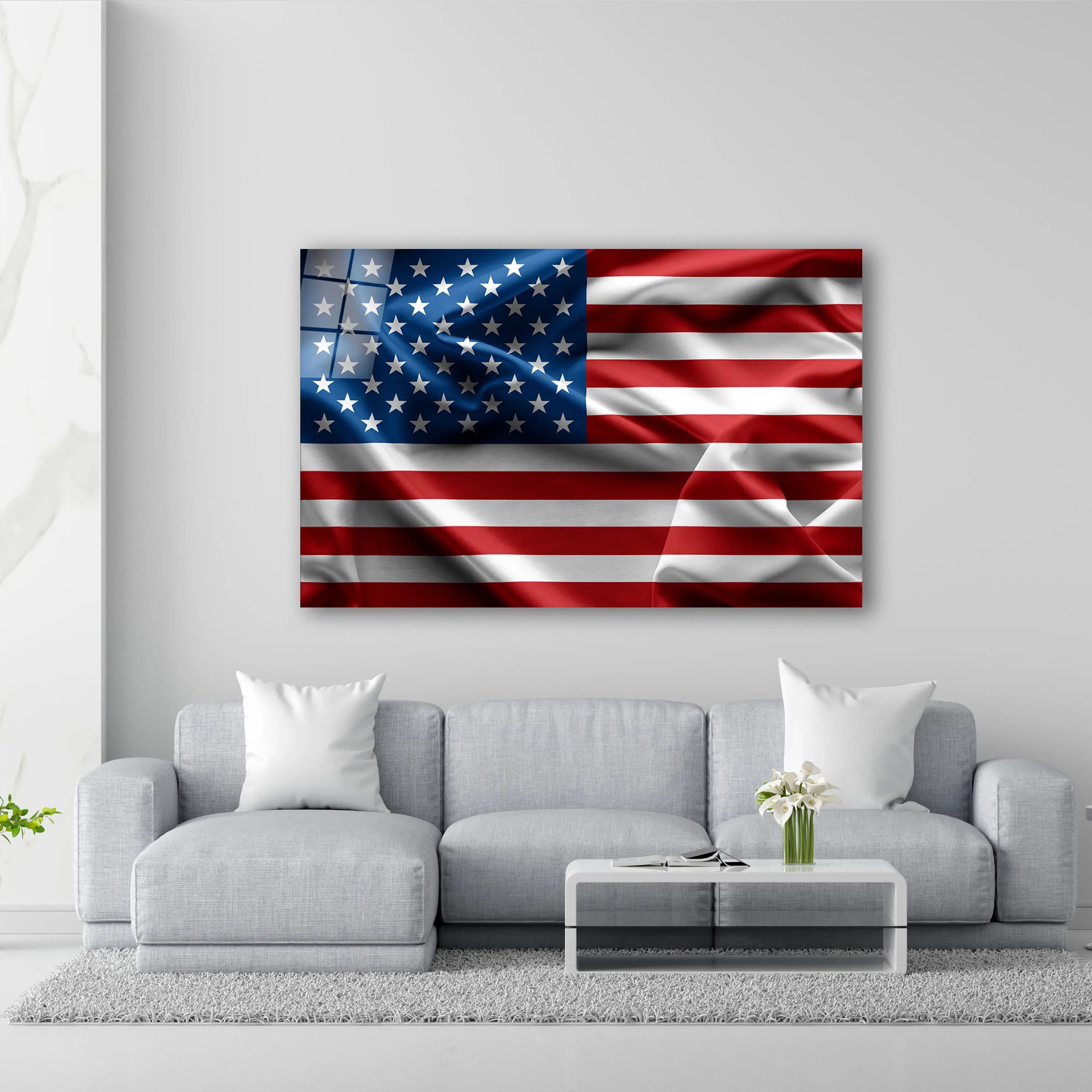 Patriotic USA Flag Tempered Glass Wall Art, 4th of July Panel Decor, Apartment Wall Art, Independence Day Accent Decor, New Home Gift