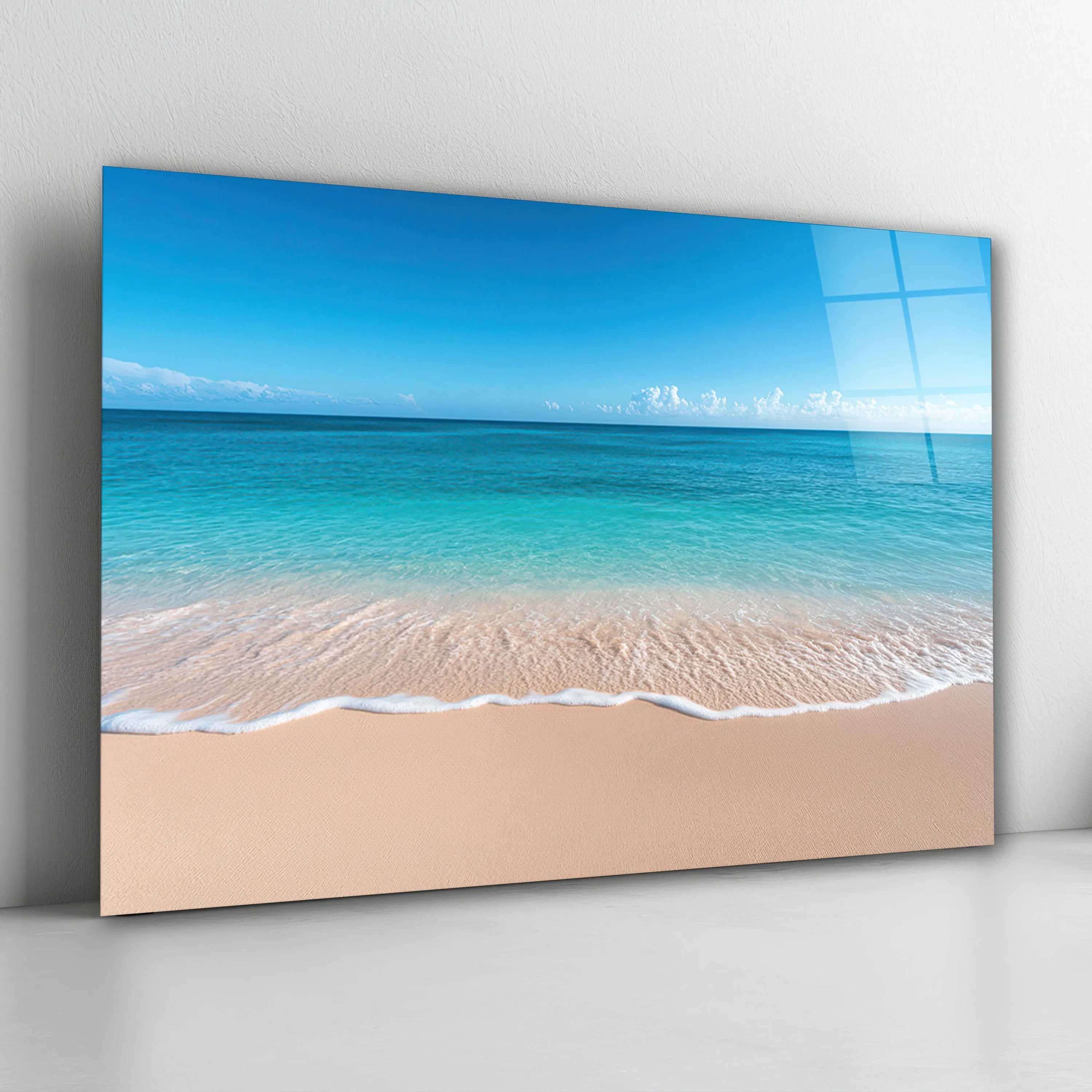 Coastal Glass Wall Art, Sandy Beach Tempered Glass Decor, Ocean Glass Print, Living Room Art, Valentine's Gifts, New Home Gifts, Home Decor