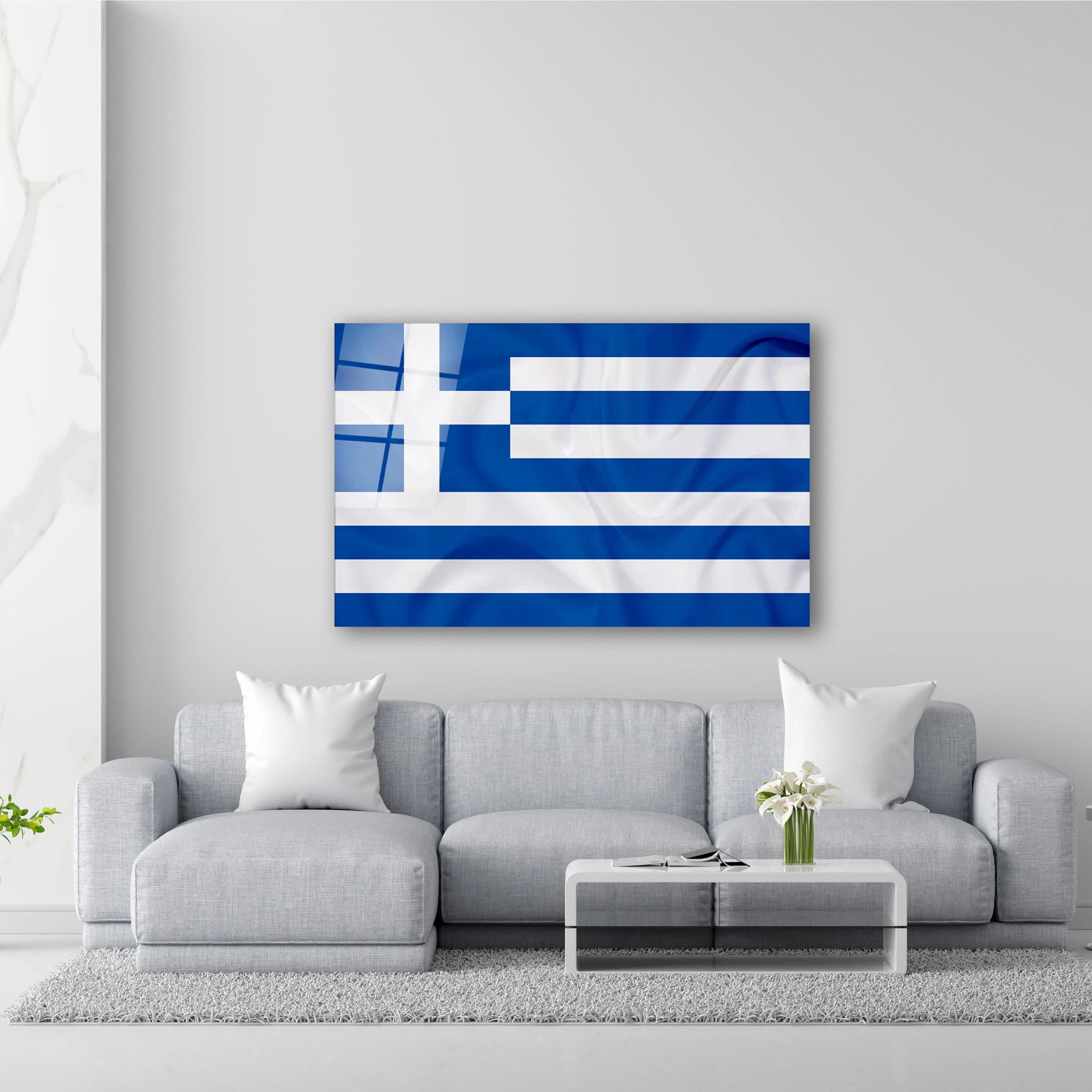 Greek Flag Glass Wall Art, Flag Of Greece Tempered Glass Decor, Hellenic Flag, Greek Gifts, Hellas Wall Art, Anniversary Gift, Wall Hanging