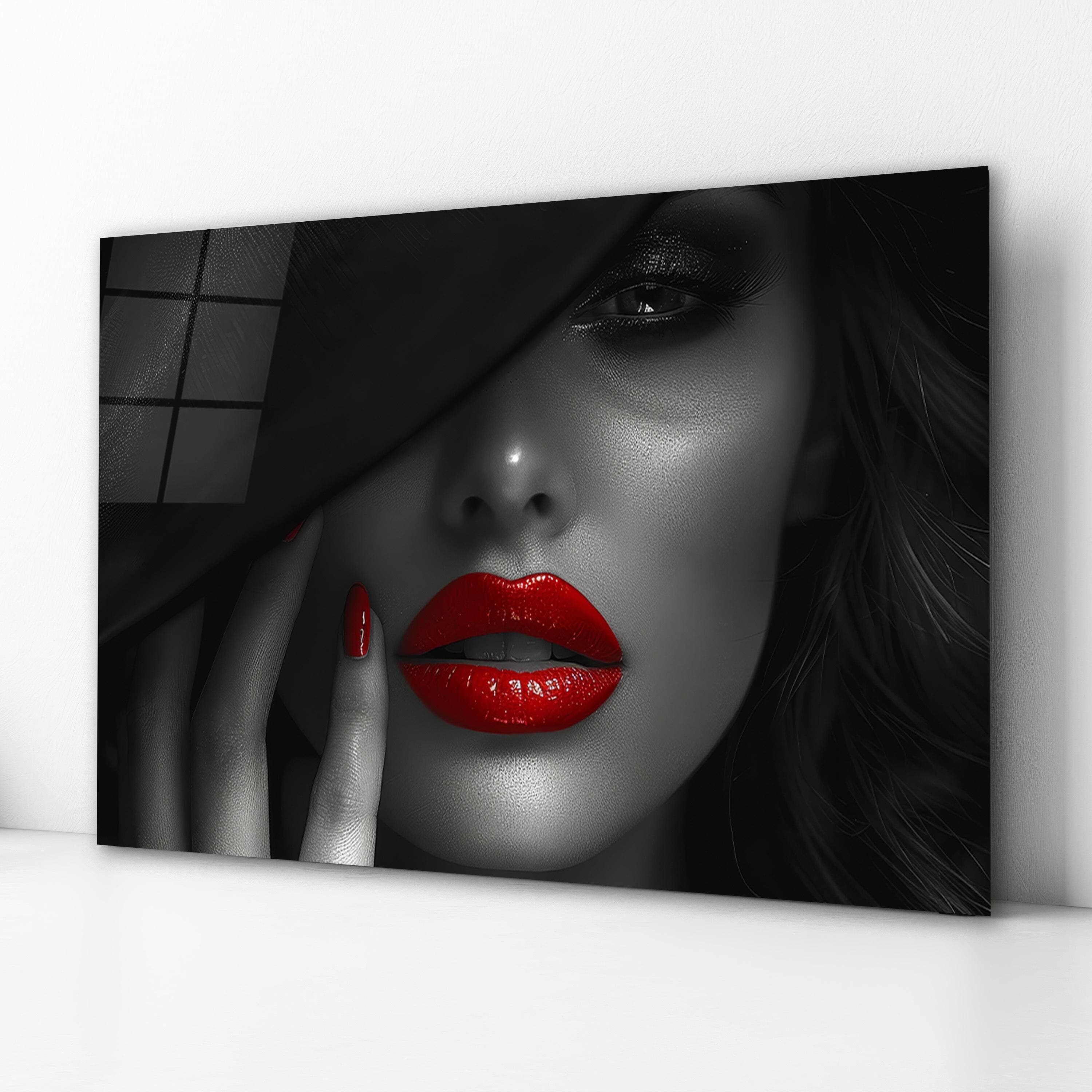 Lady with Red Lips Glass Wall Art, Beautiful Woman Tempered Glass Decor, Modern Wall Art, Living Room Decor, Above Bed Art, Valentine's Gift