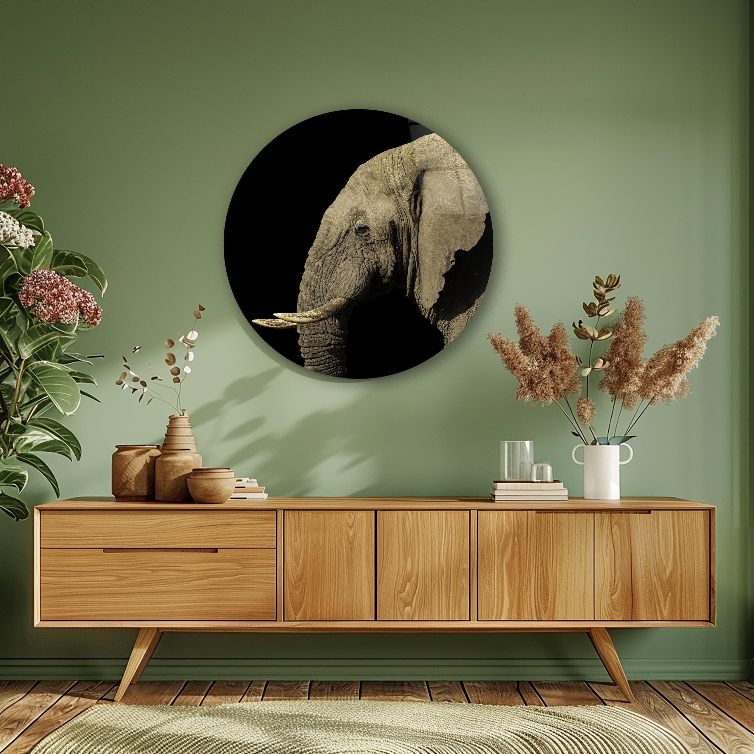 Round Elephant Glass Wall Art, Circle Elephant Tempered Glass Wall Decor, Animal Wall Art, Office Wall Decor, New Home Gifts, Wall Hangings