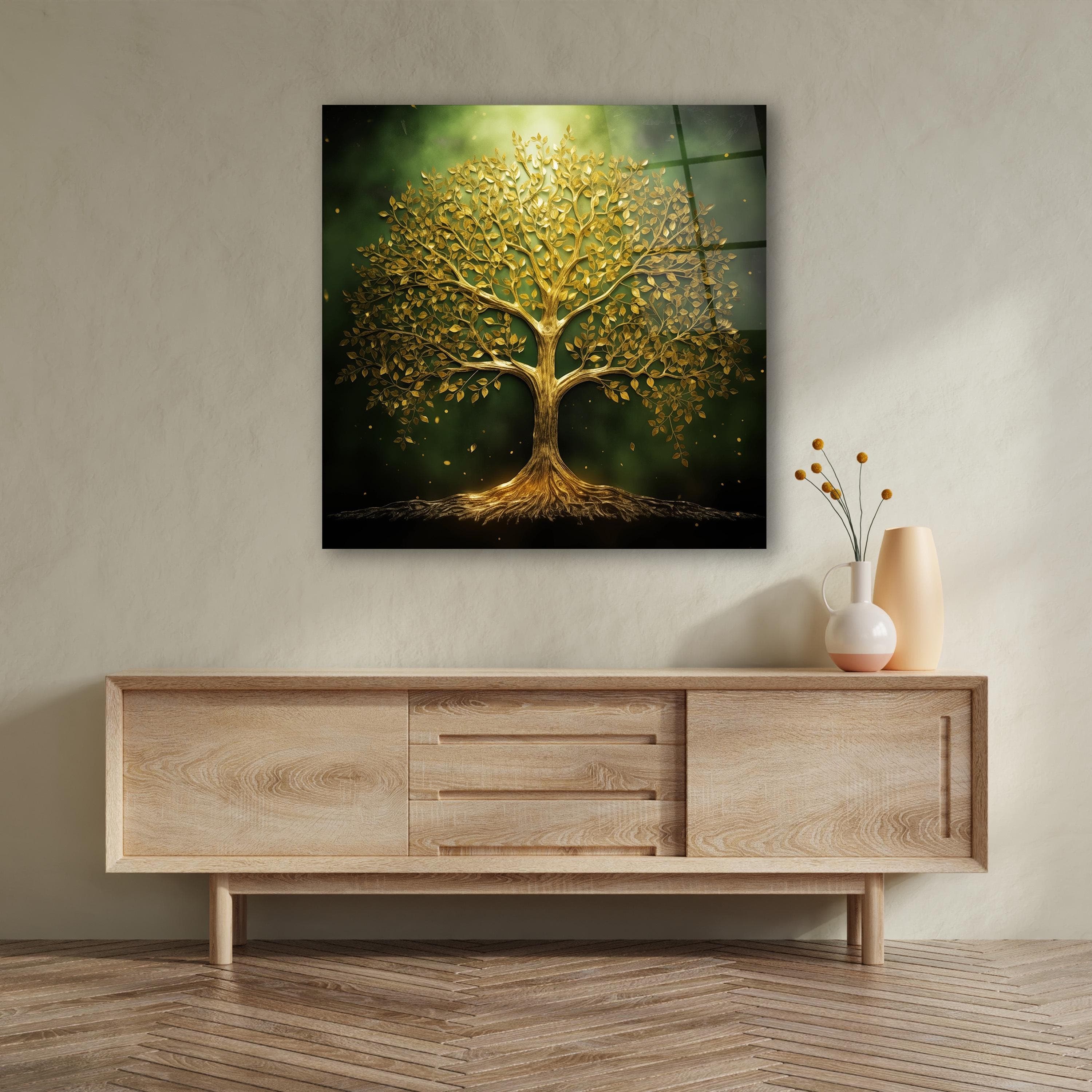 Tree of Life Glass Wall Art, Golden Tree Tempered Glass Decor, Living Room Art, New Home Gifts, Christmas Gifts, Wall Hangings, Glass Print