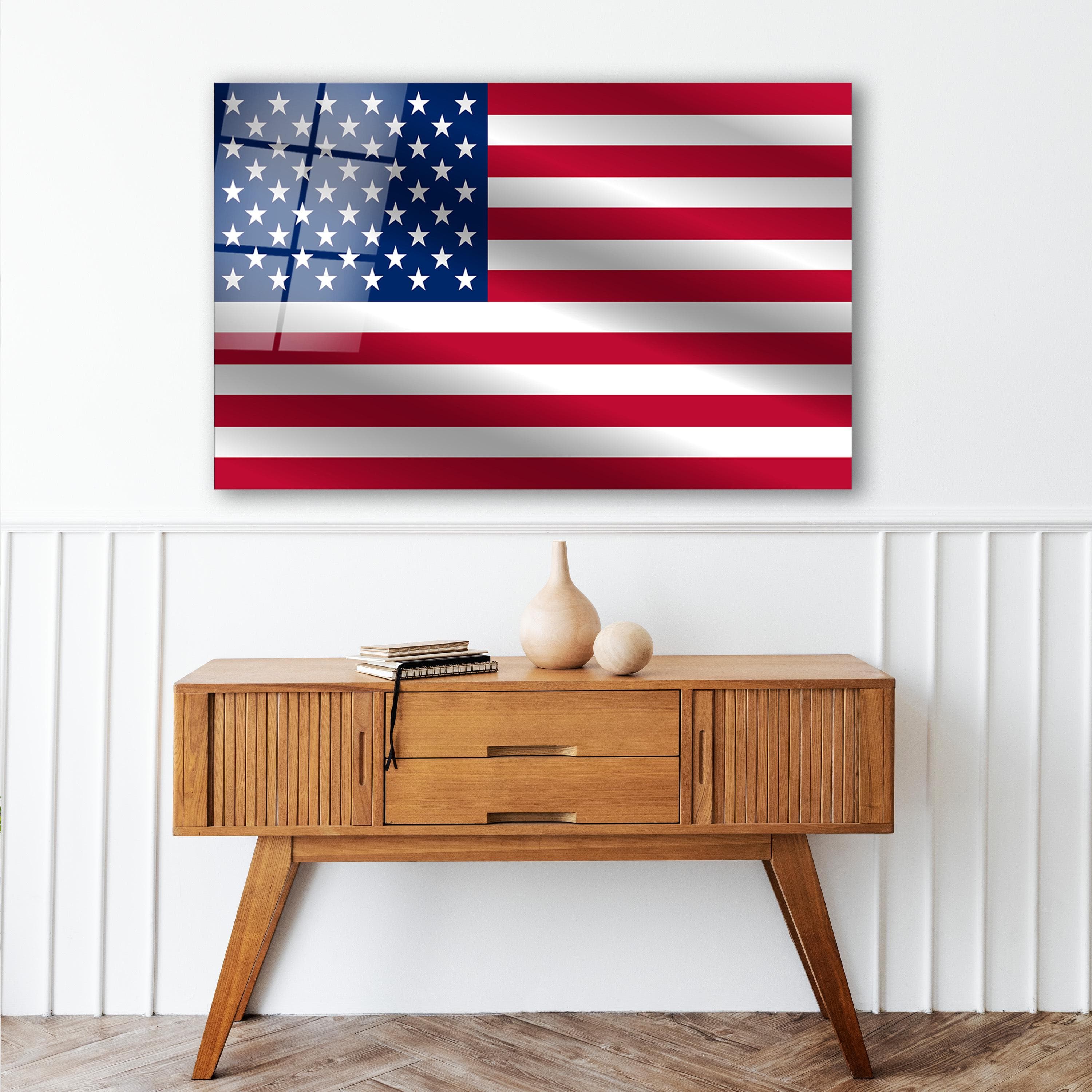 American Flag Glass Wall Art, USA Flag Tempered Glass Wall Decor, Living Room Wall Art, Patriotic Gifts, Wall Hangings, Glass Printings