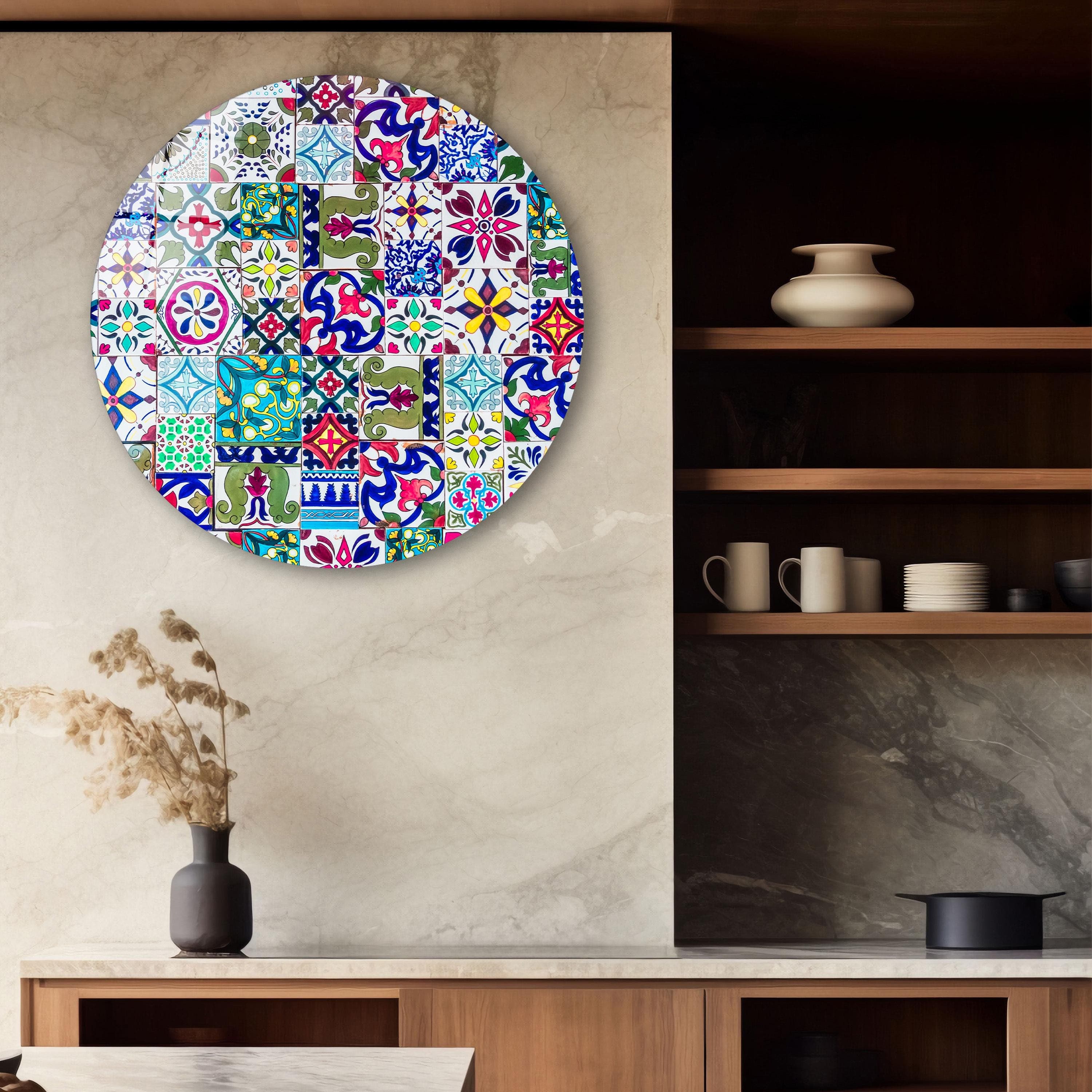 Mediterranean Tile Backsplash, Colorful Kitchen Wall Art, Arabian Tile Tempered Glass Decor, Housewarming Gifts, Unique Gifts, Glass Print