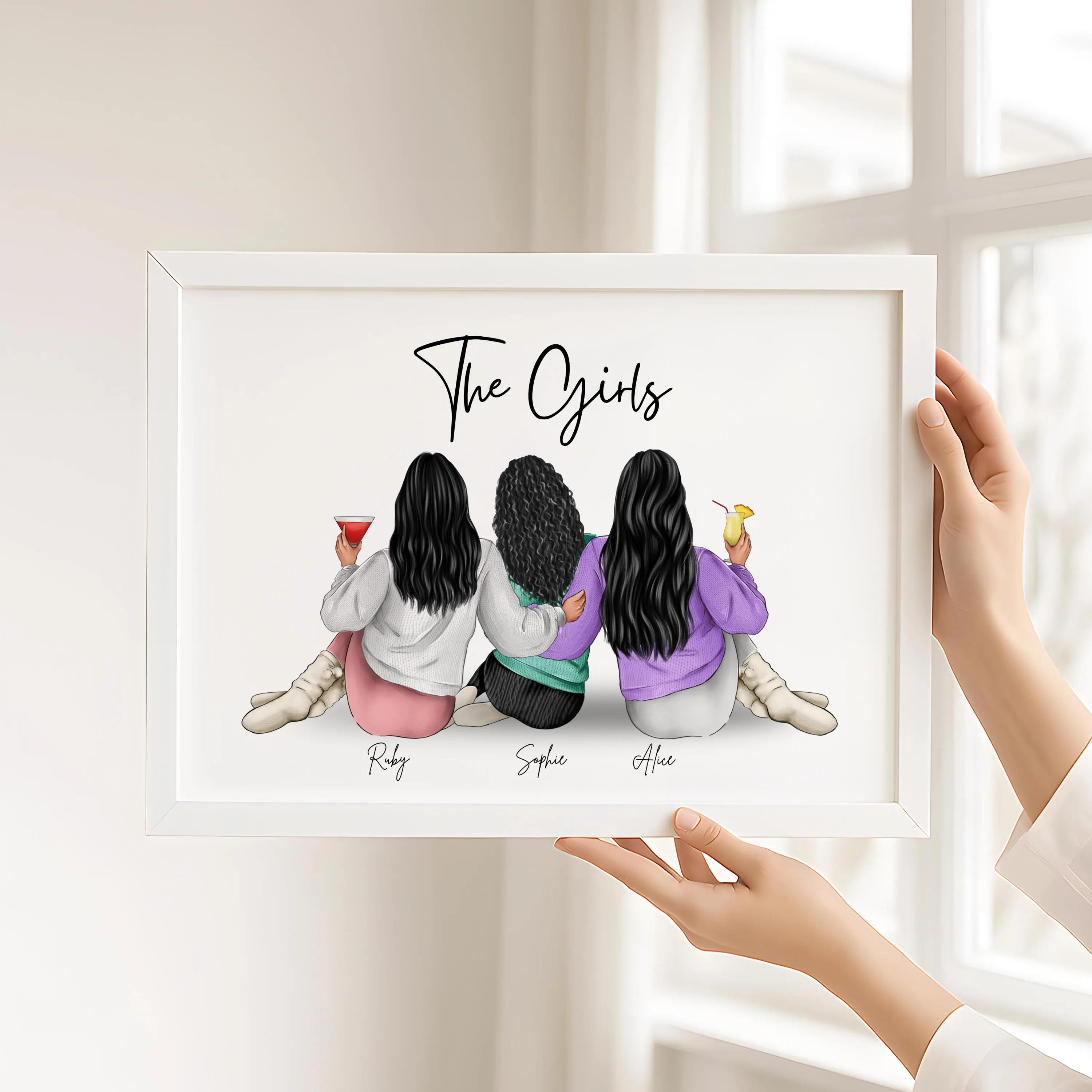Roommate Print Personalized Print Group of 3 Friends Print Roommate Gift Custom Wall Art Friend Portrait Roomies Gift Group of Three Friends - image 5