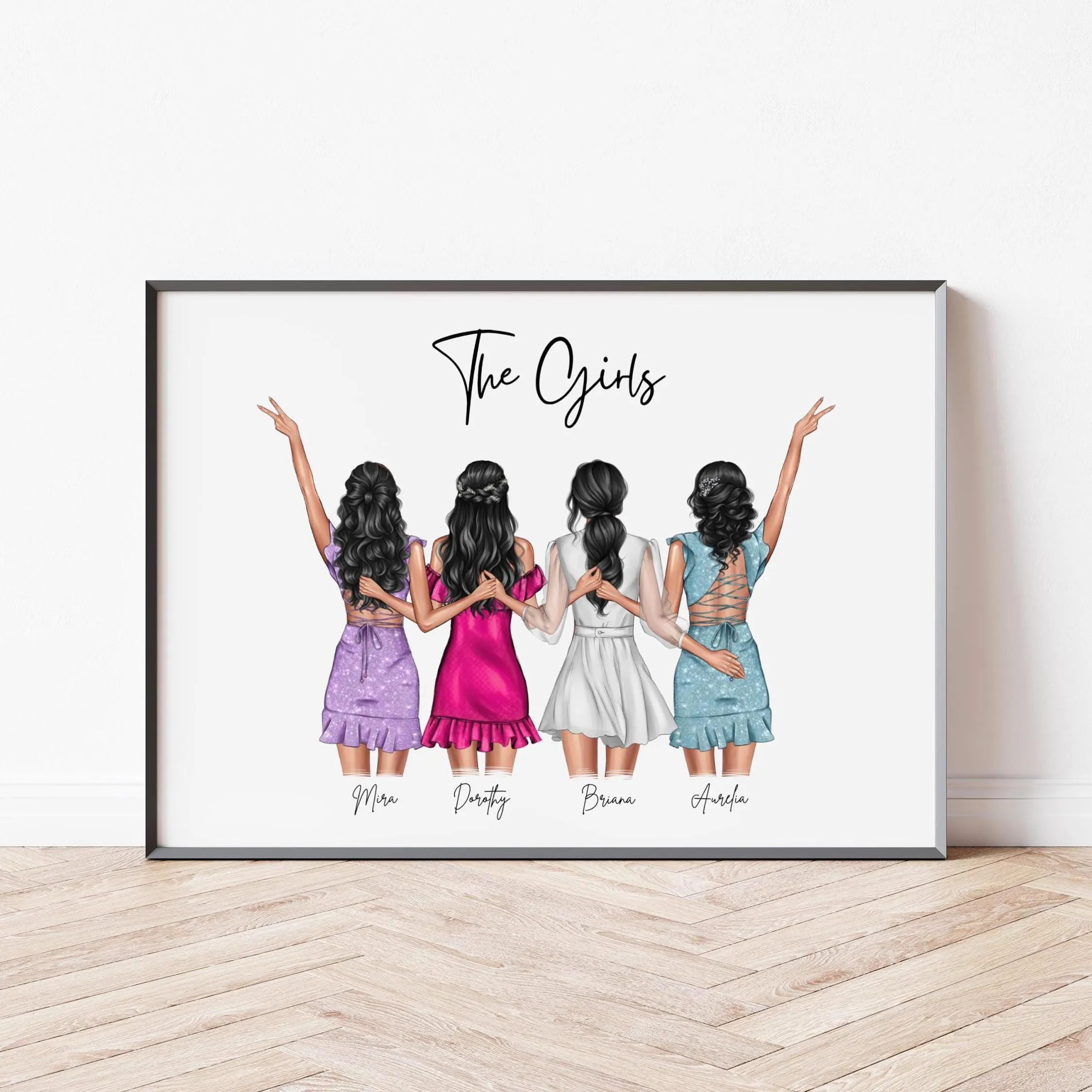 Group of 4 Friends Personalised Friendship Group Print Best Friends Gift Portrait Illustration Soul Sisters Birthday Gift Custom Wall Art
