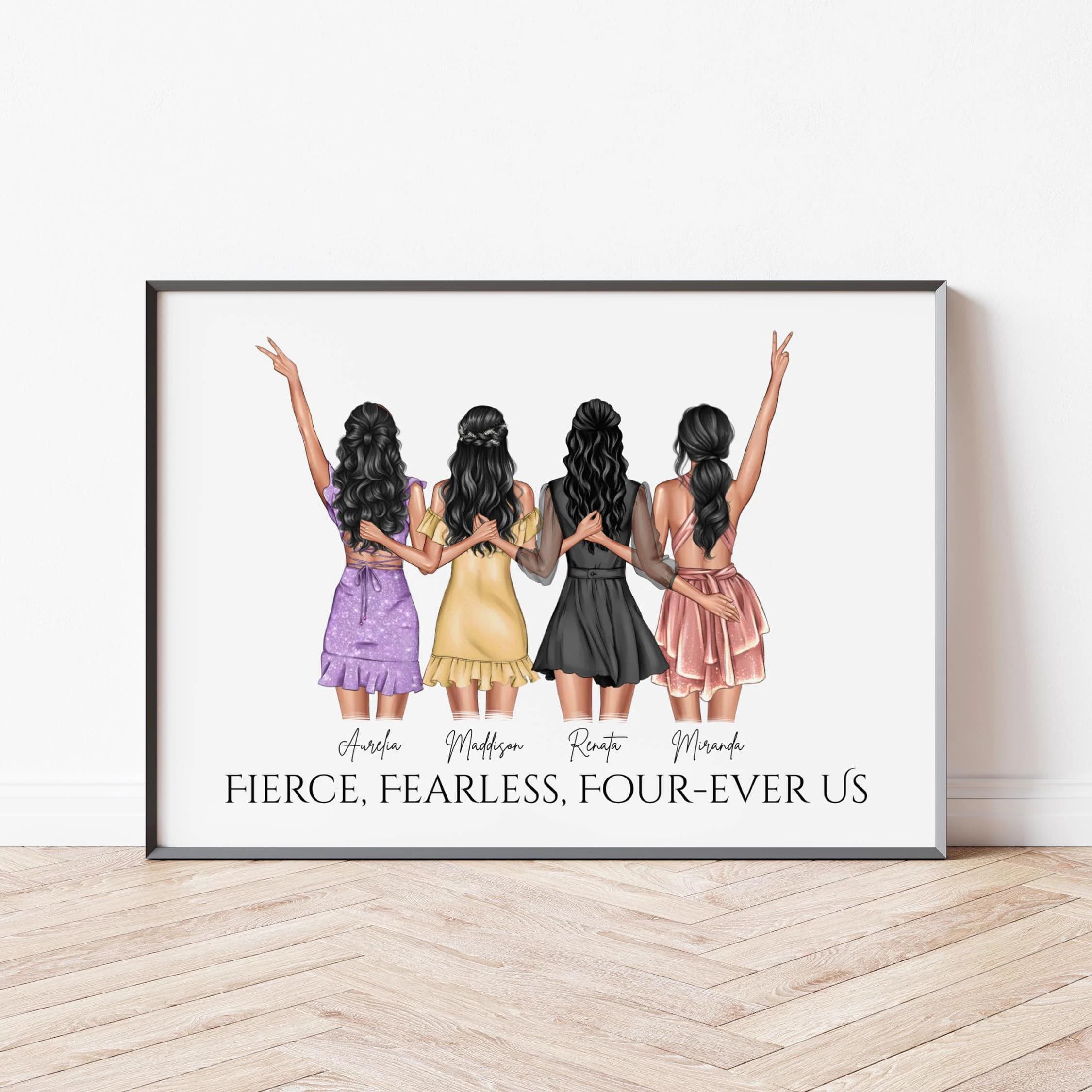 Personalized Print Group of 4 Friends Gift Birthday Gift Group of Friends Print Friendship Gift Best Friend Print Custom Wall Art For Friend