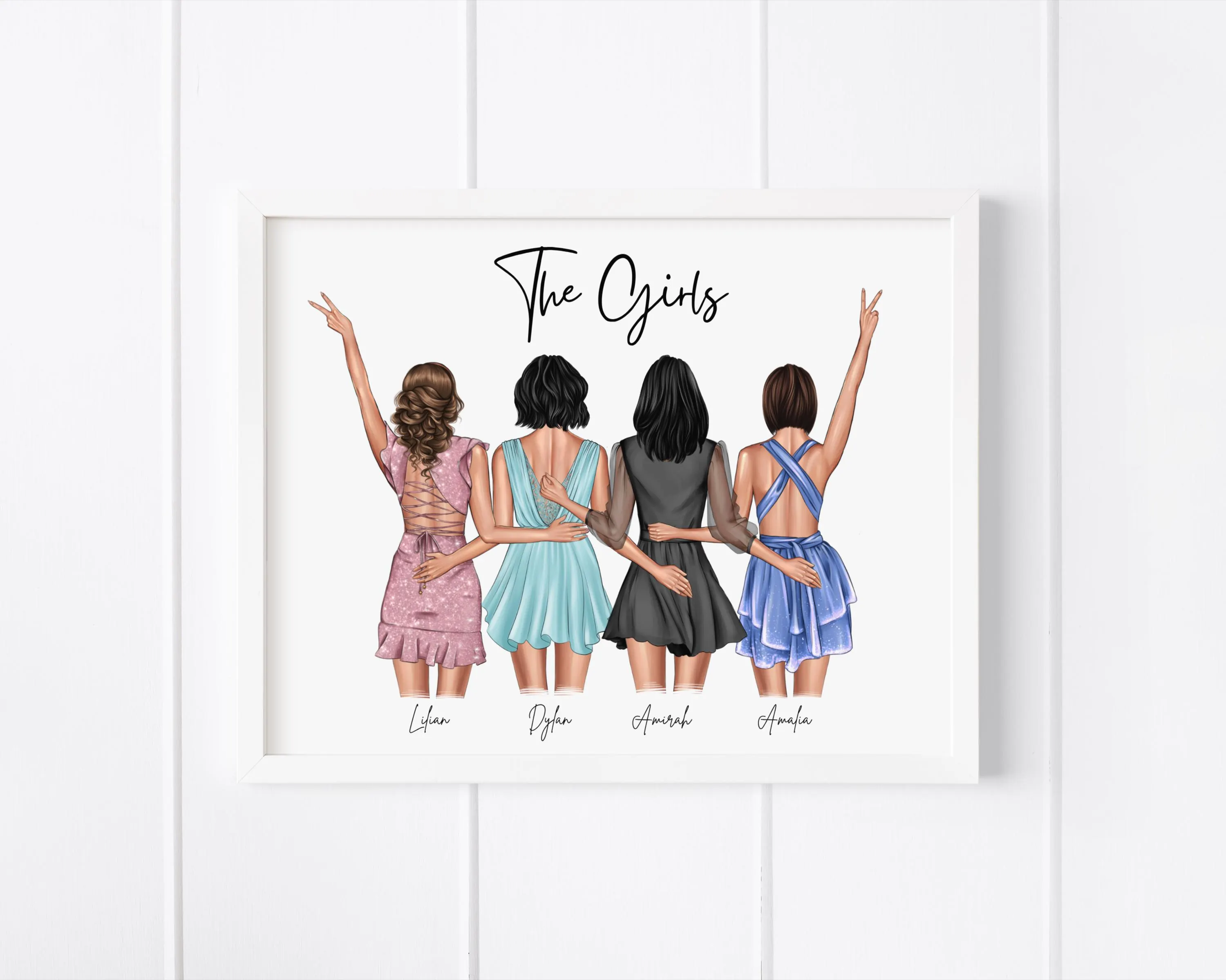 Group of 4 Friends Personalised Friendship Group Print Best Friends Gift Portrait Illustration Soul Sisters Birthday Gift Custom Wall Art - image 3