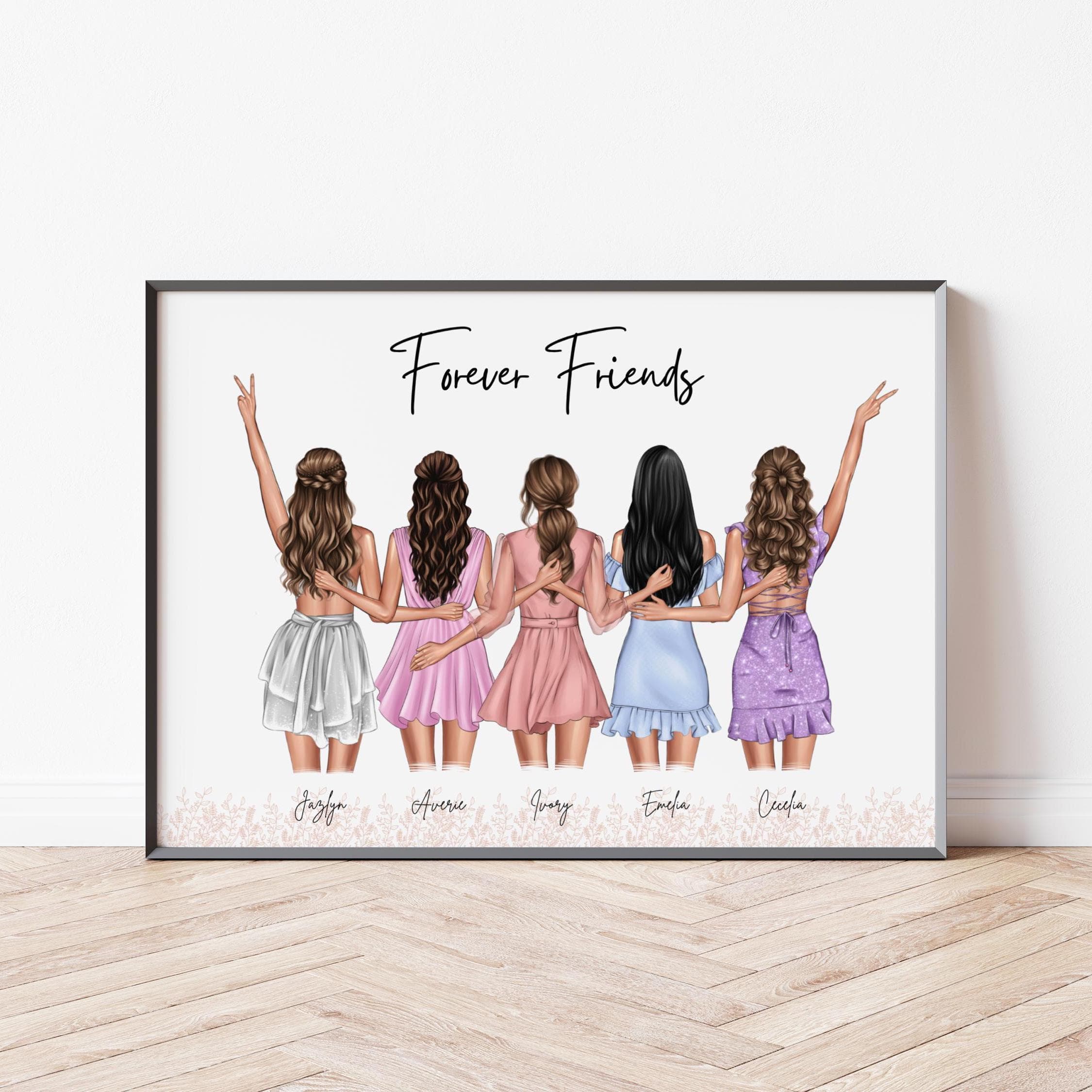 Custom Forever Friends Print Group of Friends Portrait Personalised Friendship Gift Group Friends Wall Art Birthday Gift for Best Friends