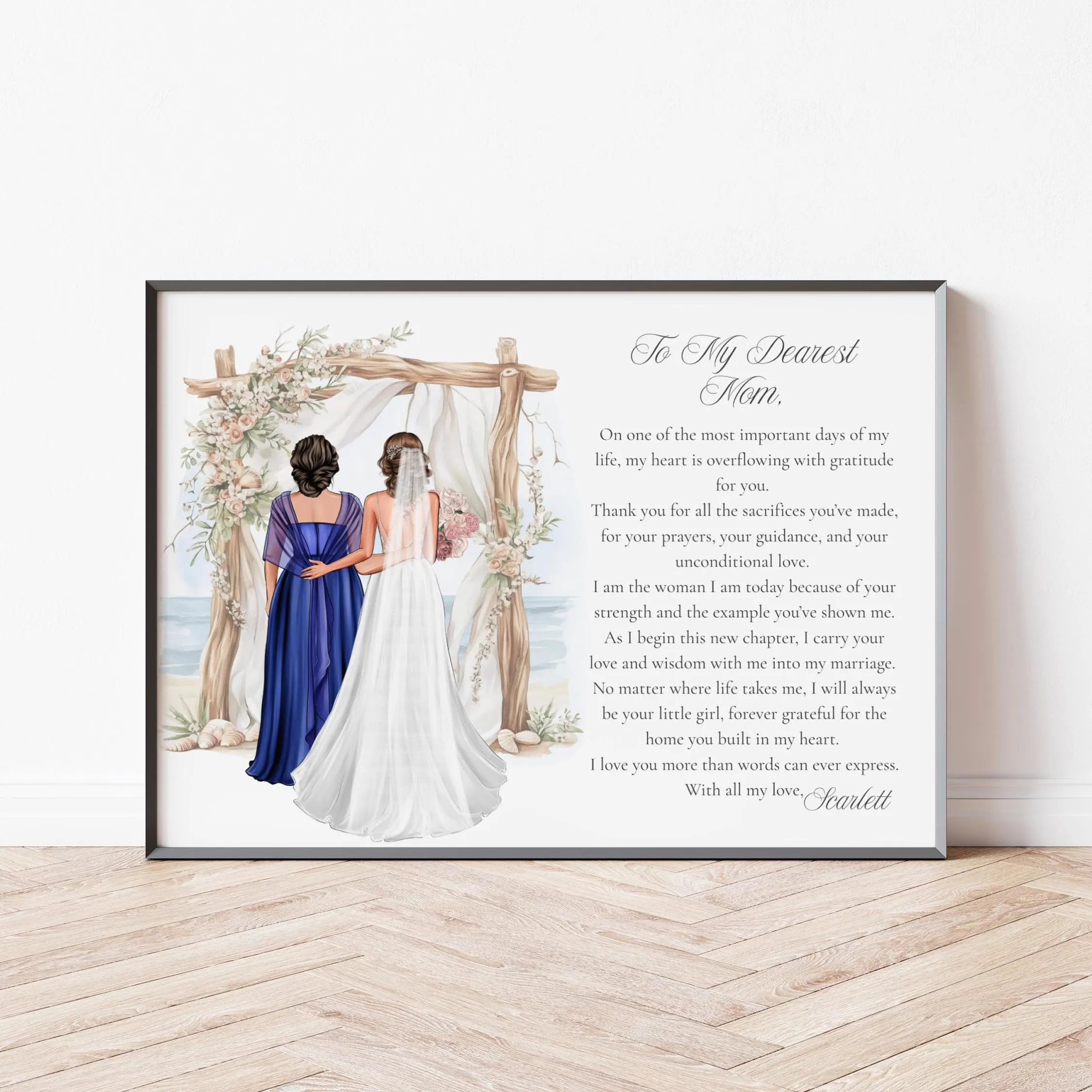 Mother of the Bride Print, Personalised Gift for Parents of the Bride, Groom and Parents Portrait Art, Mother of the Groom, Wedding Gift