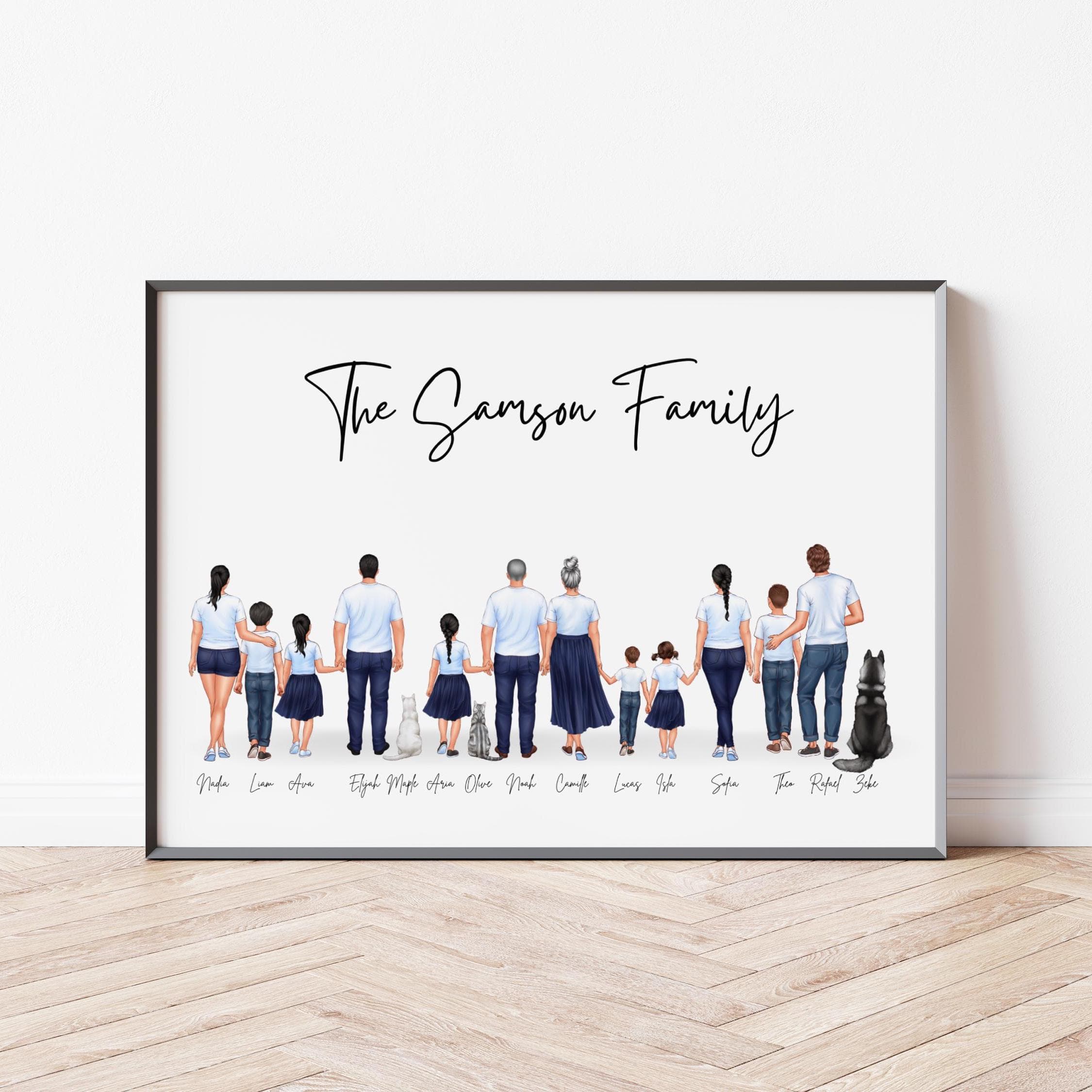 Big Family with Pet Print Personalized Gifts for Our Family Custom Family Portrait Gift for Mom Dad Housewarming Gift Father's Day Gift