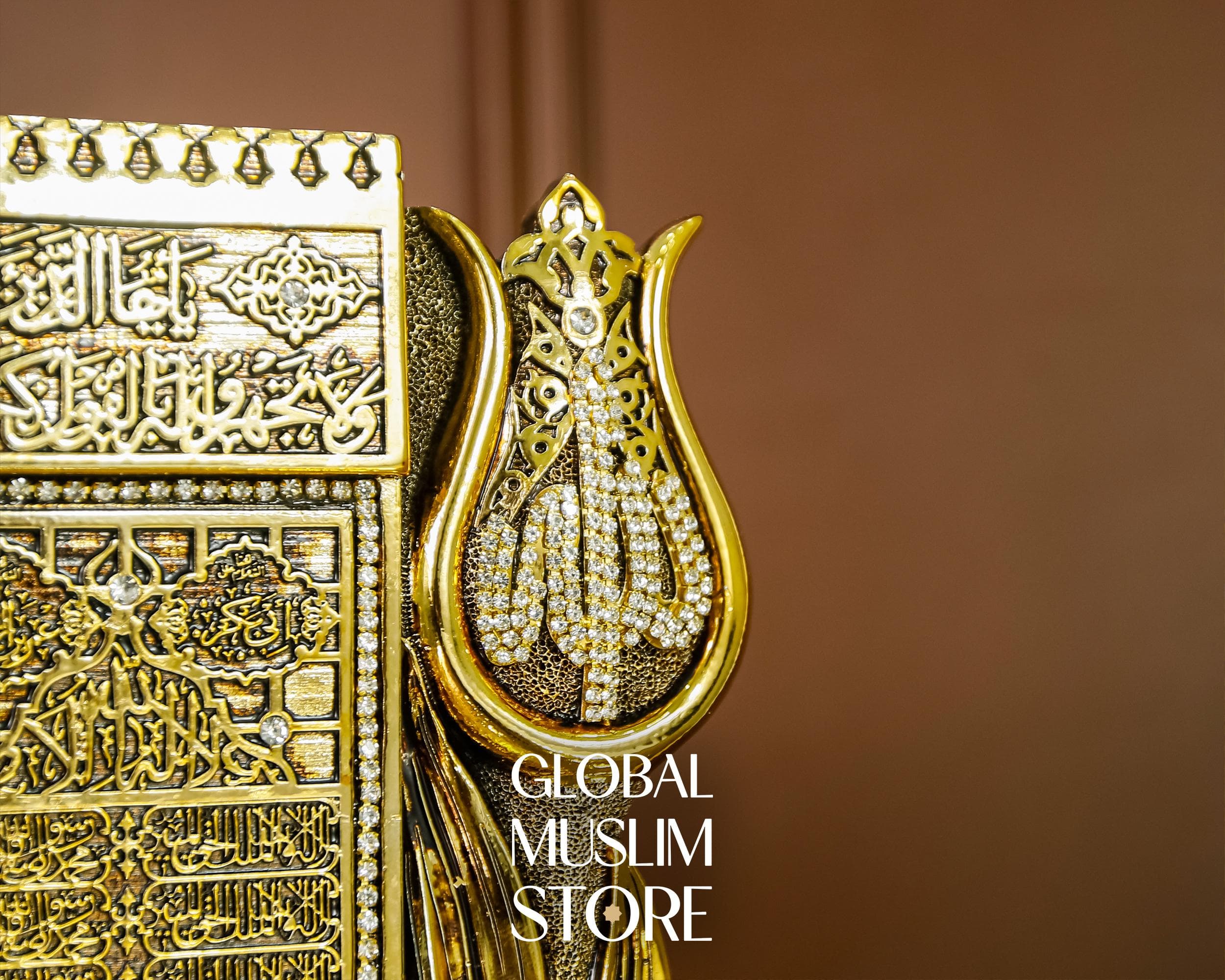 Gold Plated Masjid Nabawi Greeting Gate Figurine Decor | Tulip Rose Motif with Allah & Muhammad Calligraphy | Islamic Decorative Artwork - image 5