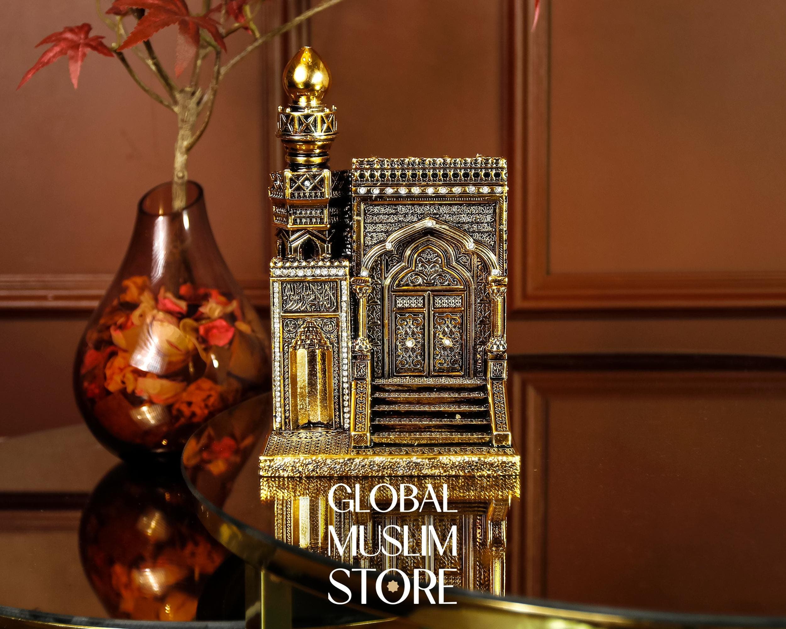 Islamic Mihrab and Minbar Decor – Mosque Masjid Decor | Gold Plated Handcrafted Ornament | Muslim Spiritual Gift for Home & Office