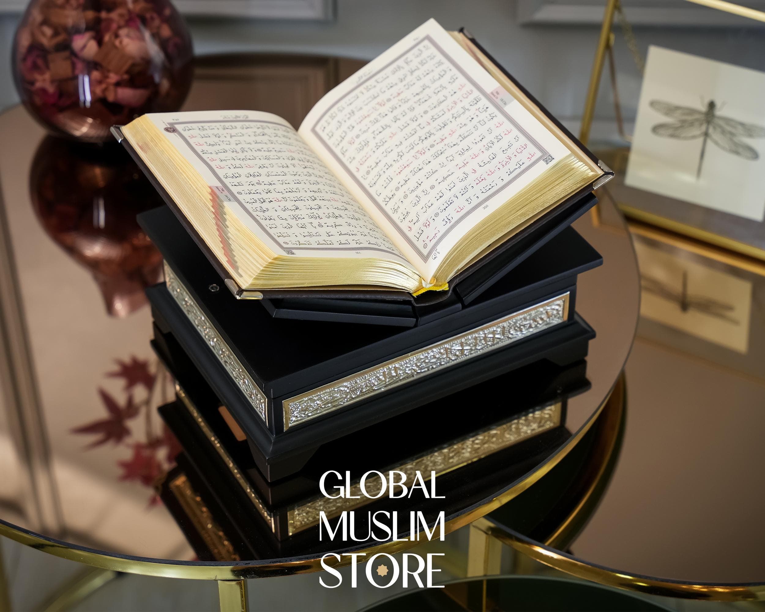 Quran Box, Quran Stand, Quran Cover, Quran Rehal, Artistic Solid Wood Decorative Quran Case and The Holy Quran with Silver Inlay Decoration - image 5