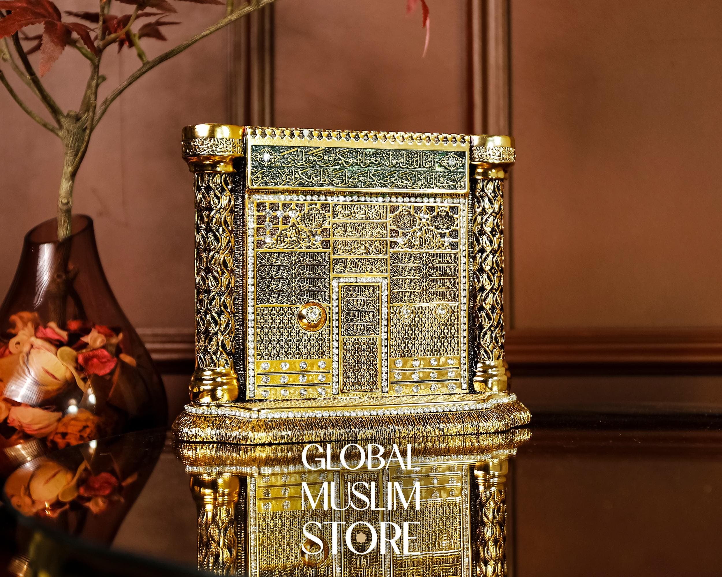 Gold Islamic Greeting Gate Figurine with Columns | Bab al-Salam Door Inspired Muslim Home Decor | Handcrafted Spiritual Gift | Islamic Decor