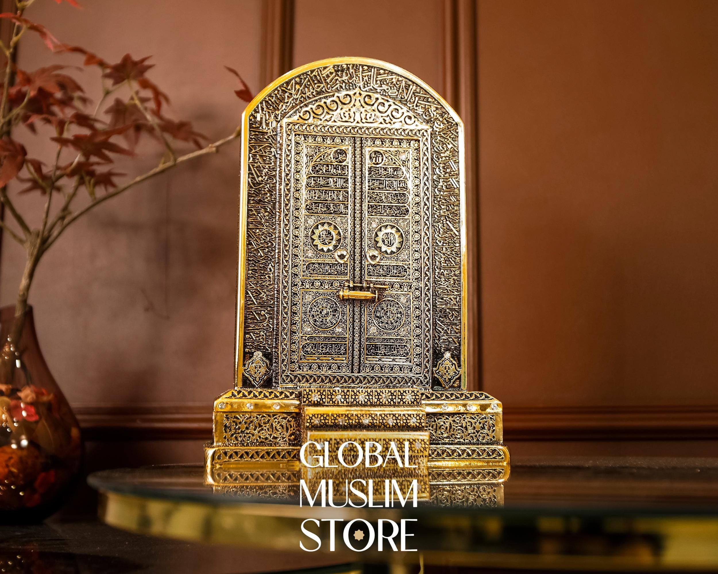 Kaaba Door Islamic Decor | Golden Kaaba Door Decorative Figurine with Ayat AlKursi Inscription | Islamic Home Gift Ornament | Muslim Artwork