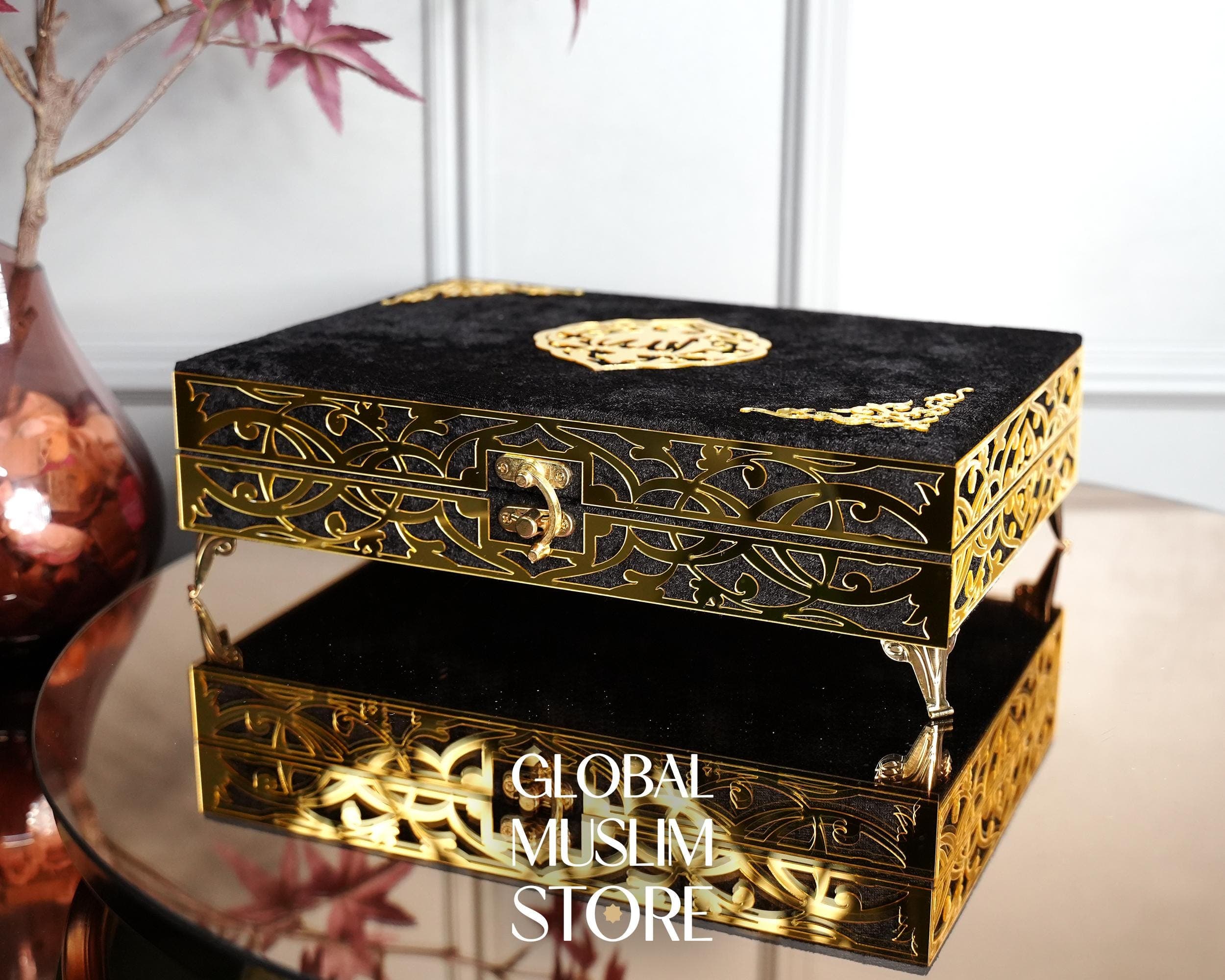 Quran Set | Velvet Quran Gift, Lux shawl scarf, Pearl Prayer Beads Tasbeeh, Decorative 99 Names of Allah Wood Case | Islamic Muslim Gift Set - image 4