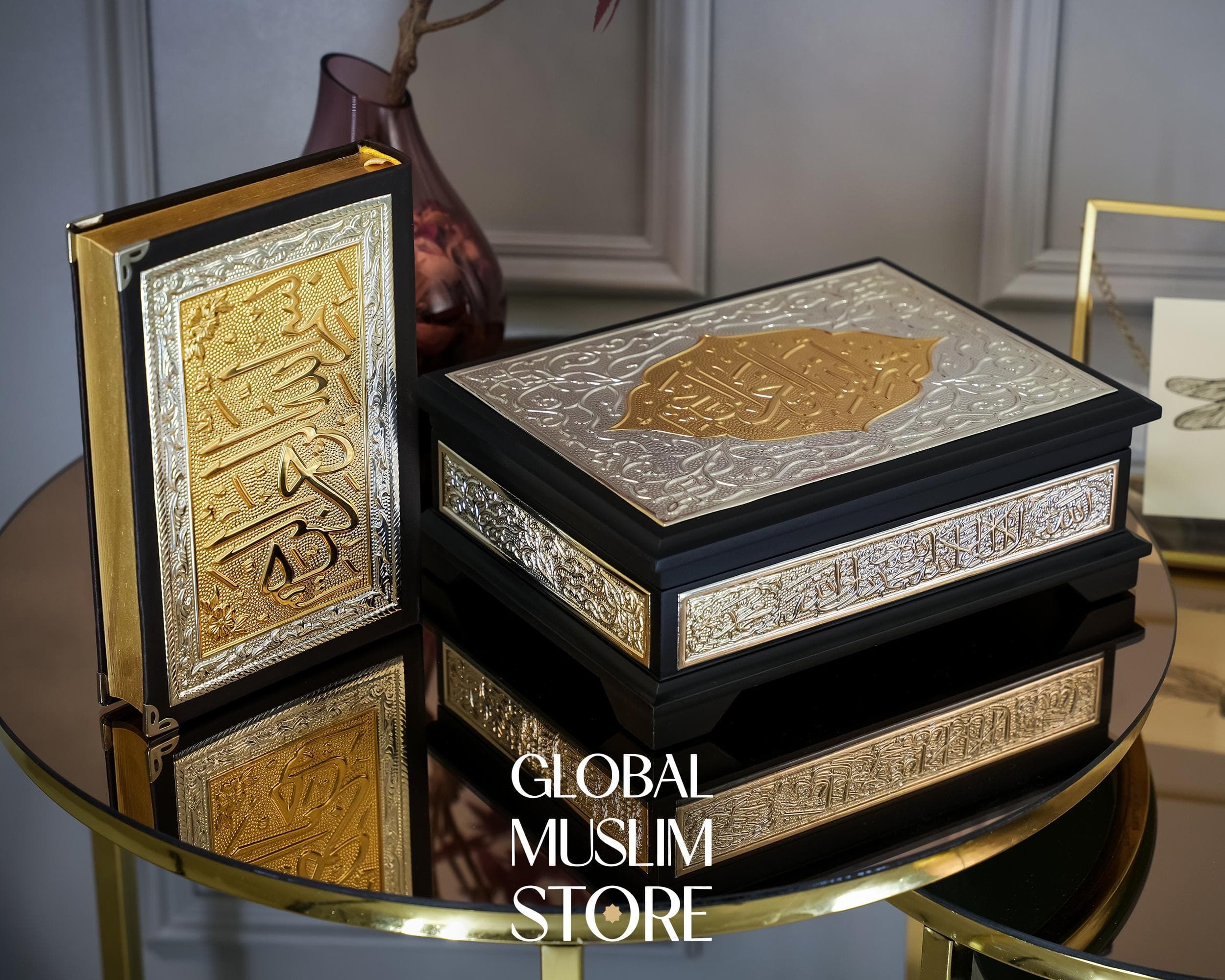 Solid Wood Silver Inlay Decorative Quran Case and The Holy Quran, Quran Box, Quran Cover, Islamic Artwork, Islamic Home Decor, Muslim Gifts - image 4