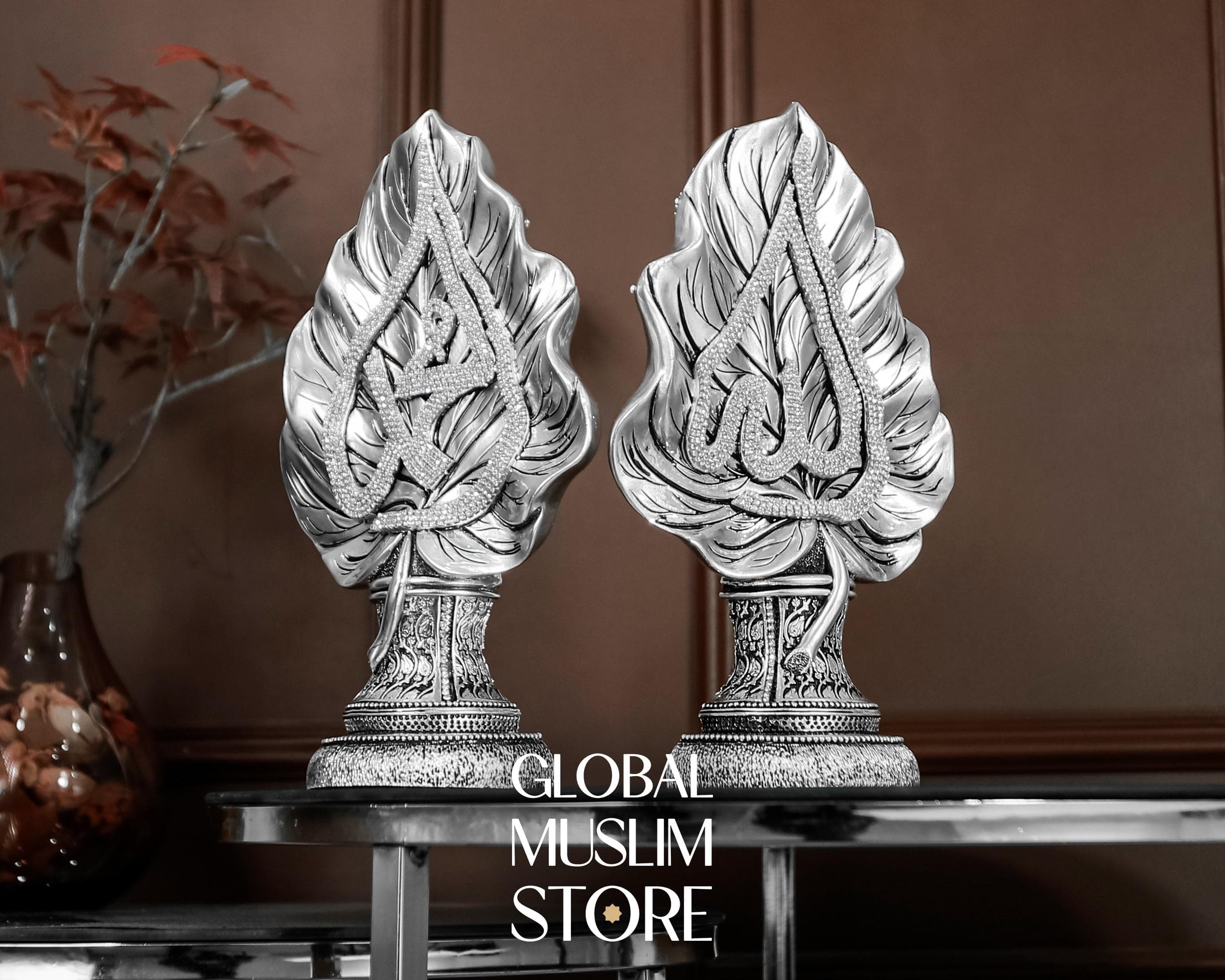 Silver Islamic Calligraphy Leaf Figurine | Allah Muhammad Decor Art | Muslim Home Decor Ornament | Gift For Muslim | Silver Muslim Decor - image 3