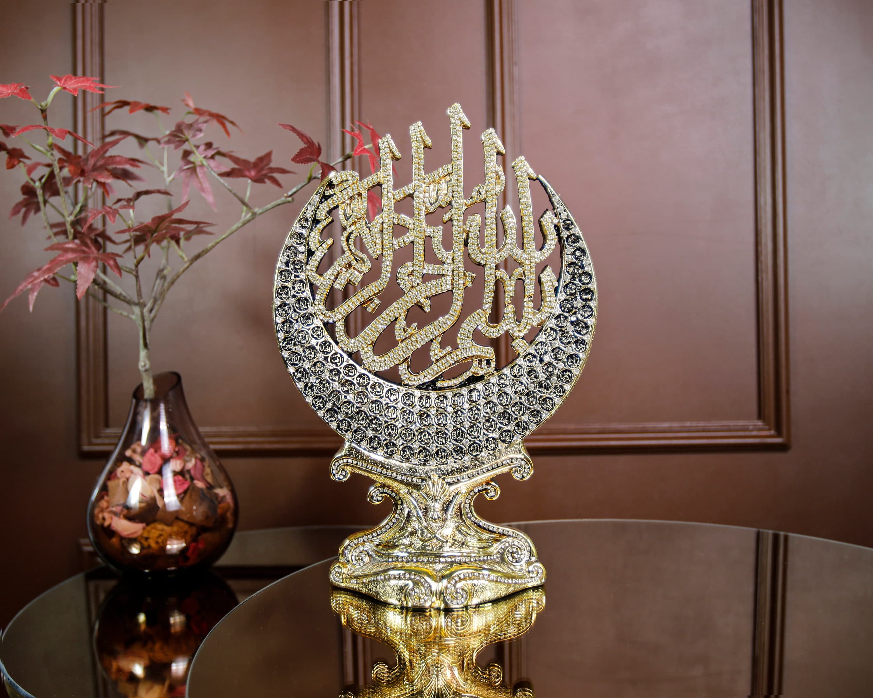 Islamic Decor, Islamic Art, Islamic Gift, Gift For Muslim, 99 names of Allah, Crescent Basmala and Esmaul Husna Trinket Figurine Ornament