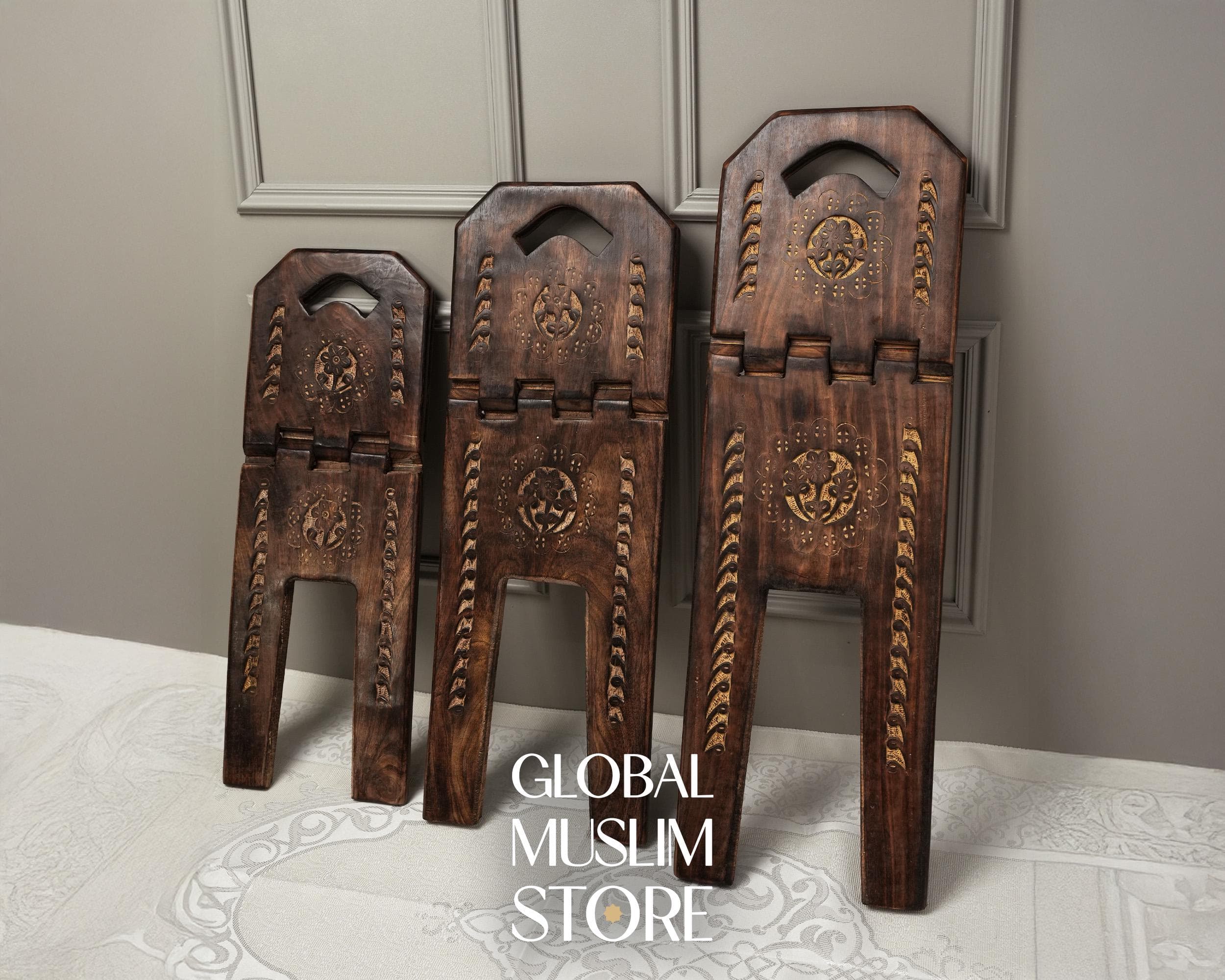 Islamic Book Stand | Hand Carved Foldable Wooden Quran Rehal | Quran Holder - image 3