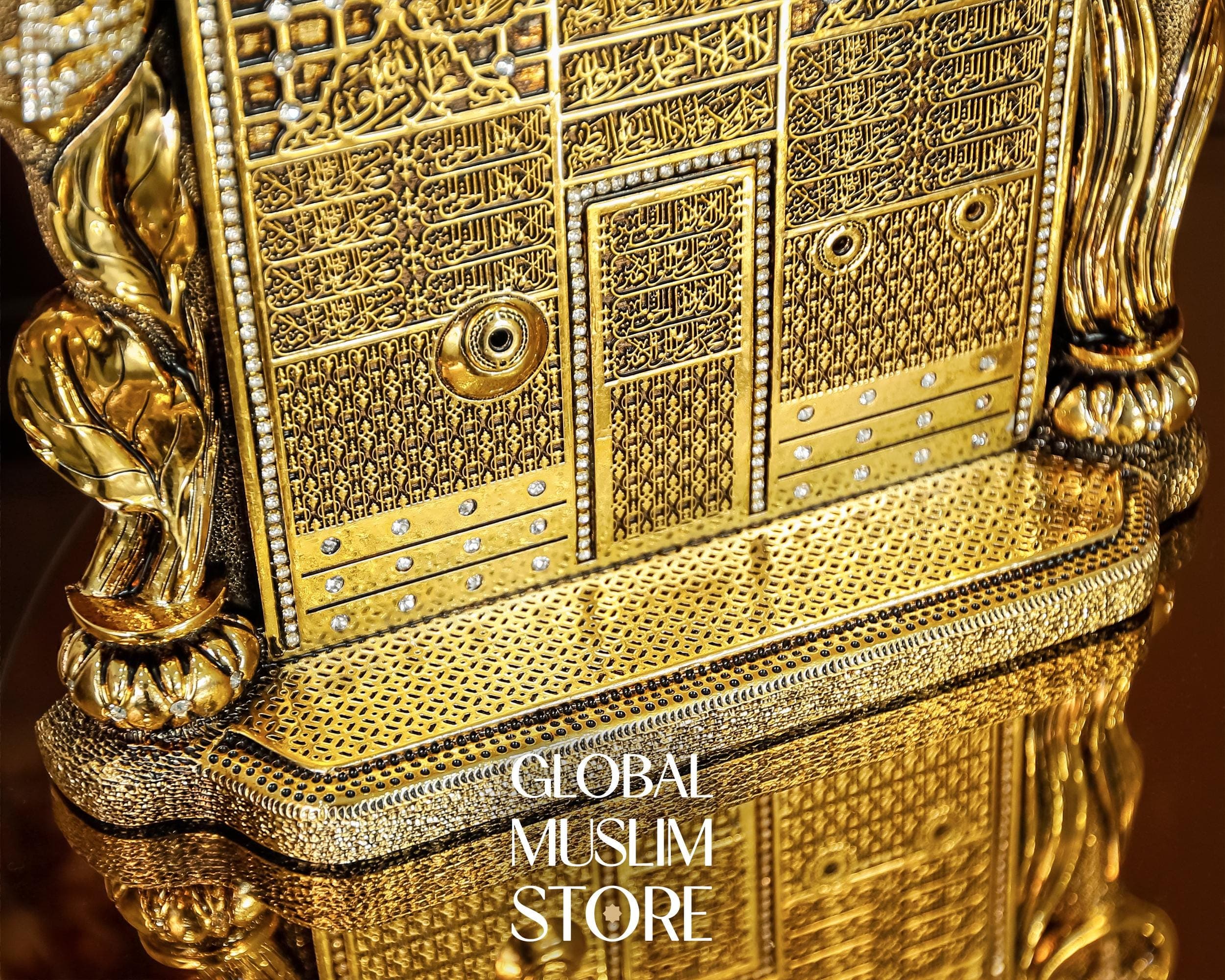 Gold Plated Masjid Nabawi Greeting Gate Figurine Decor | Tulip Rose Motif with Allah & Muhammad Calligraphy | Islamic Decorative Artwork - image 4
