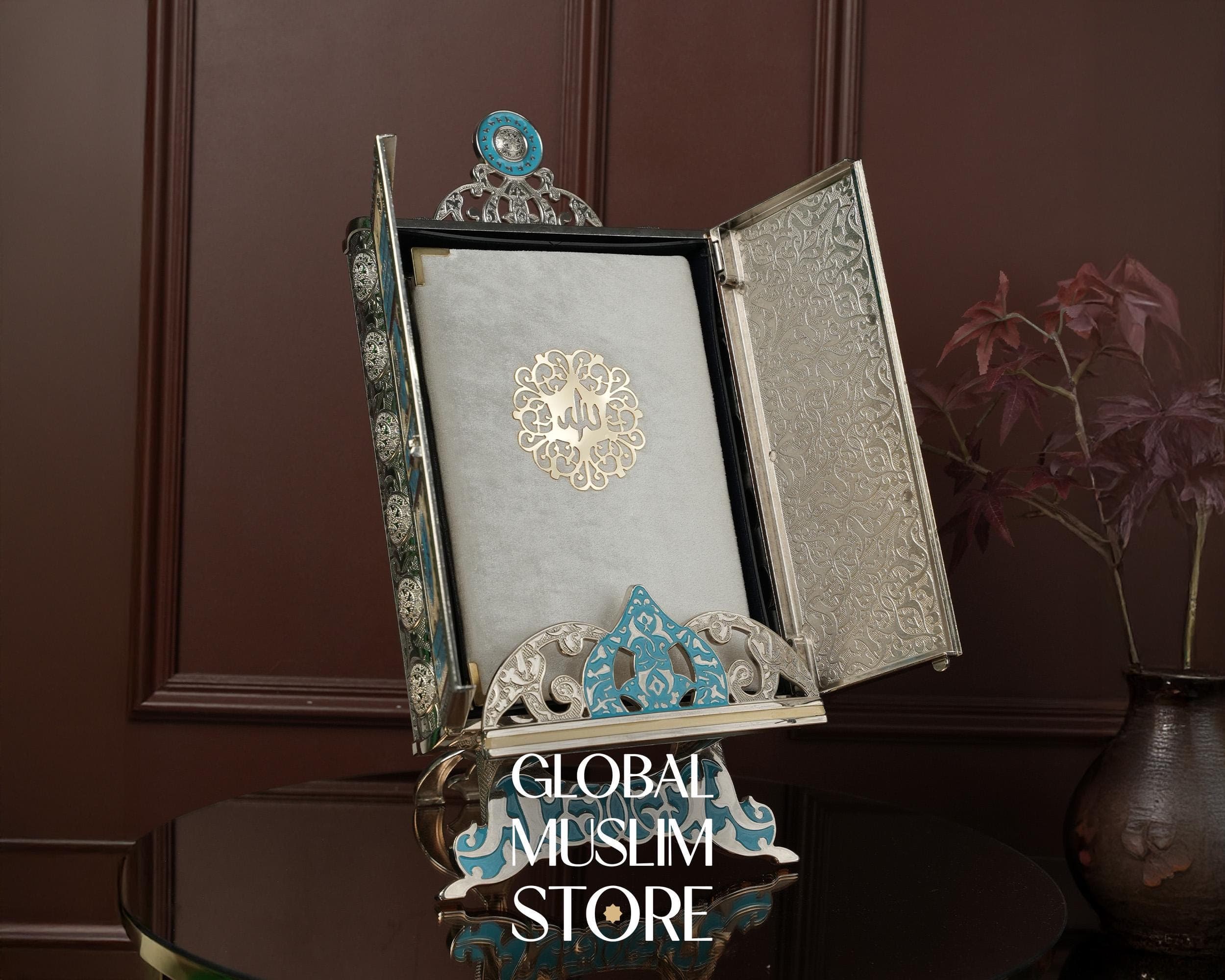 Silver Quran Box with Velvet Covered Quran Gift | Islamic Decor Gift | Decorative Quran Set | Quran Case | Quran Cover and Holy Qoran Set - image 5