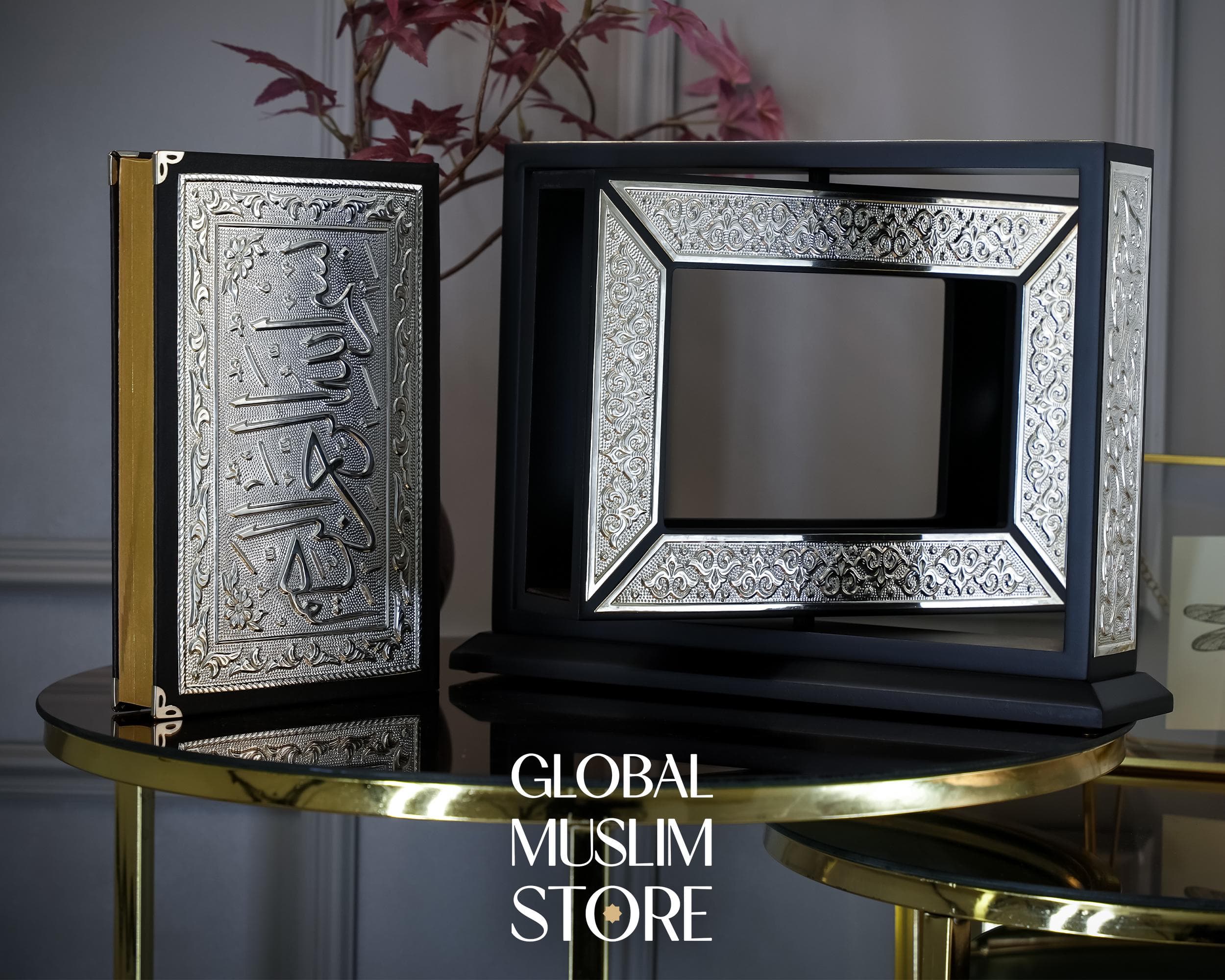 Arabic Calligraphy Islamic Decor Solid Wood Silver Inlay Luxury Quran Case and The Holy Quran, Quran Box, Quran Cover, Islamic Gift Ideas