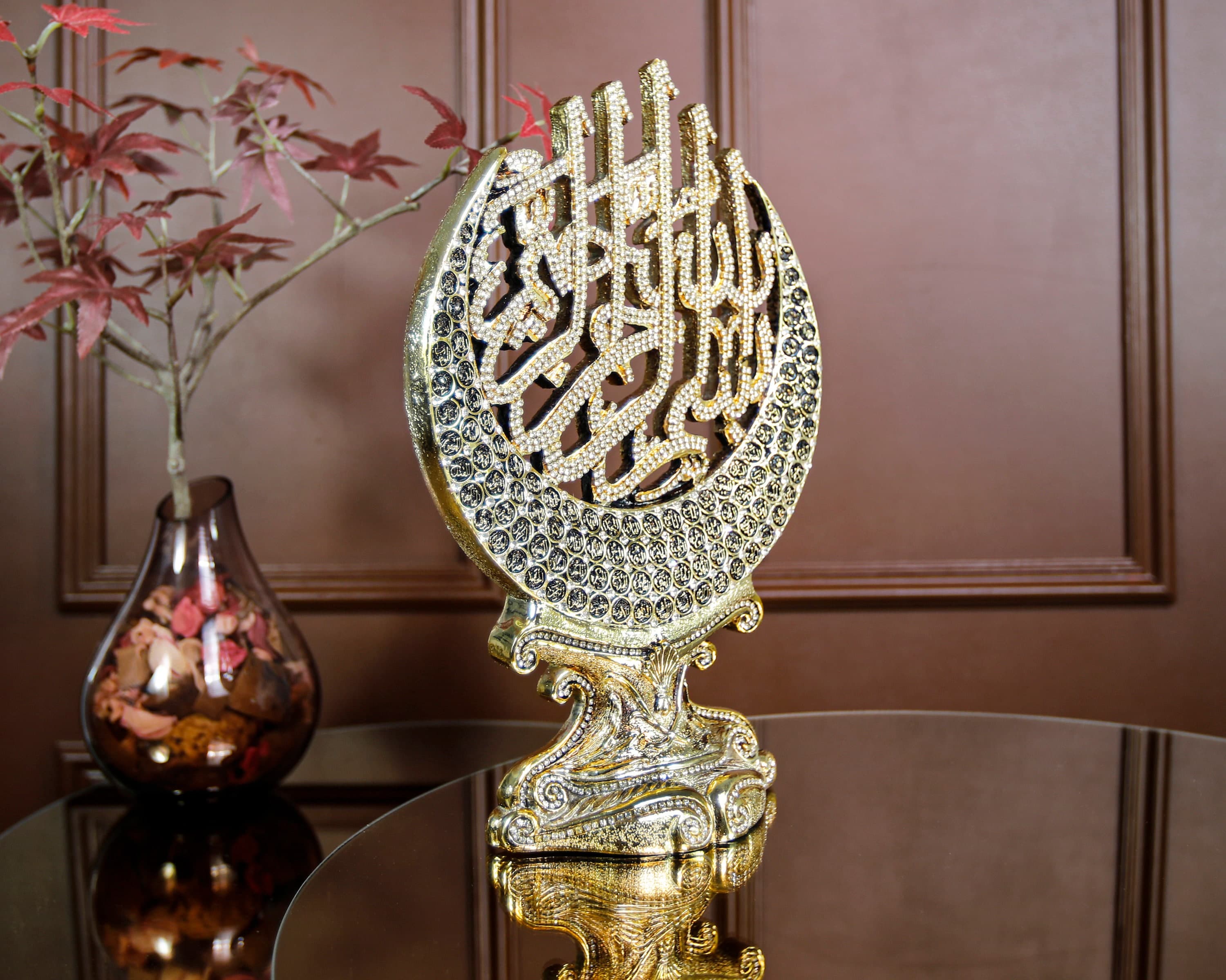 Islamic Decor, Islamic Art, Islamic Gift, Gift For Muslim, 99 names of Allah, Crescent Basmala and Esmaul Husna Trinket Figurine Ornament - image 3