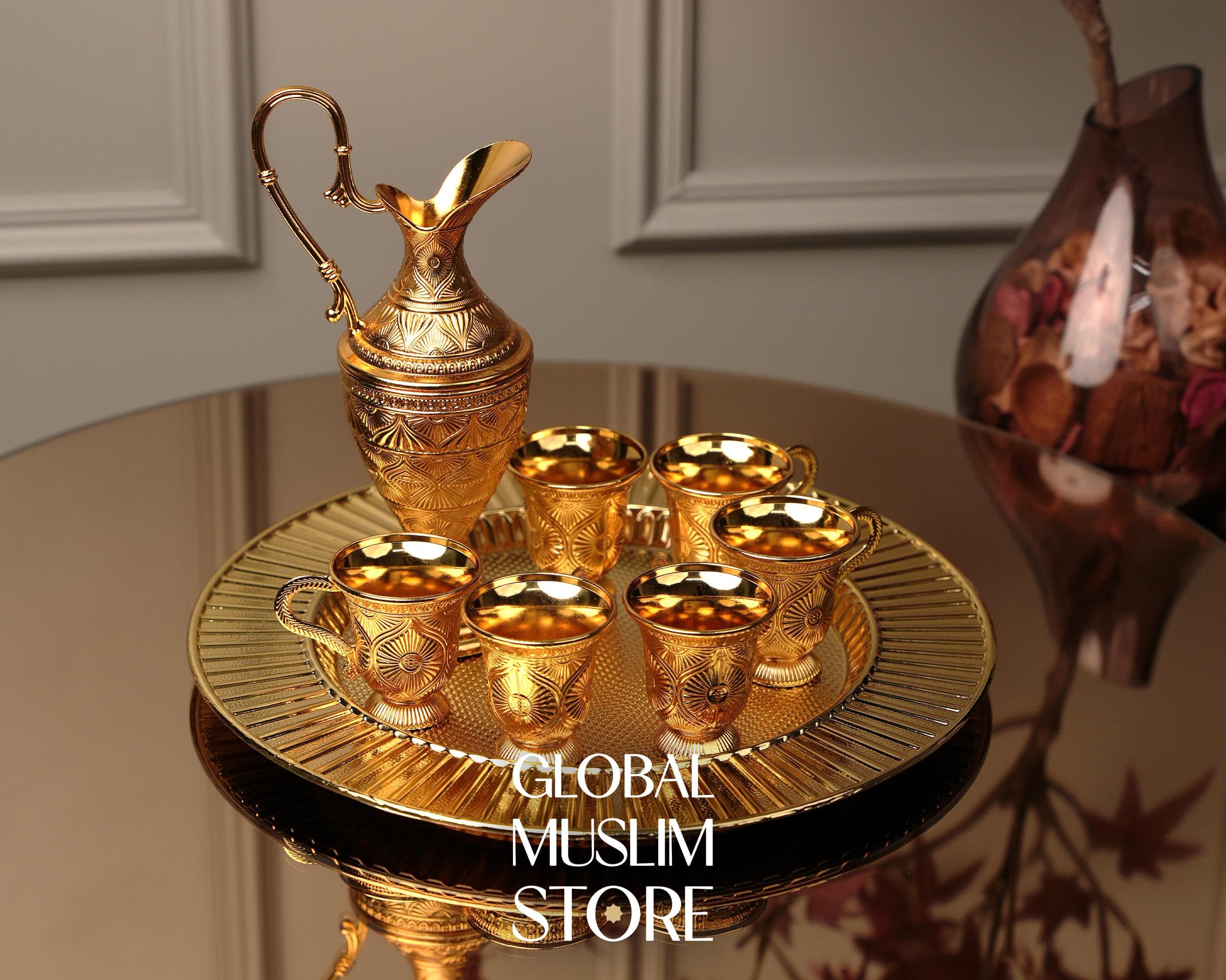 Zamzam Set,  Luxury Zamzam Tray Ewer & Cup Set, Handmade Zamzam Water Serving Ensemble, Handmade Islamic Gift, Hajj Souvenir, Umrah Present