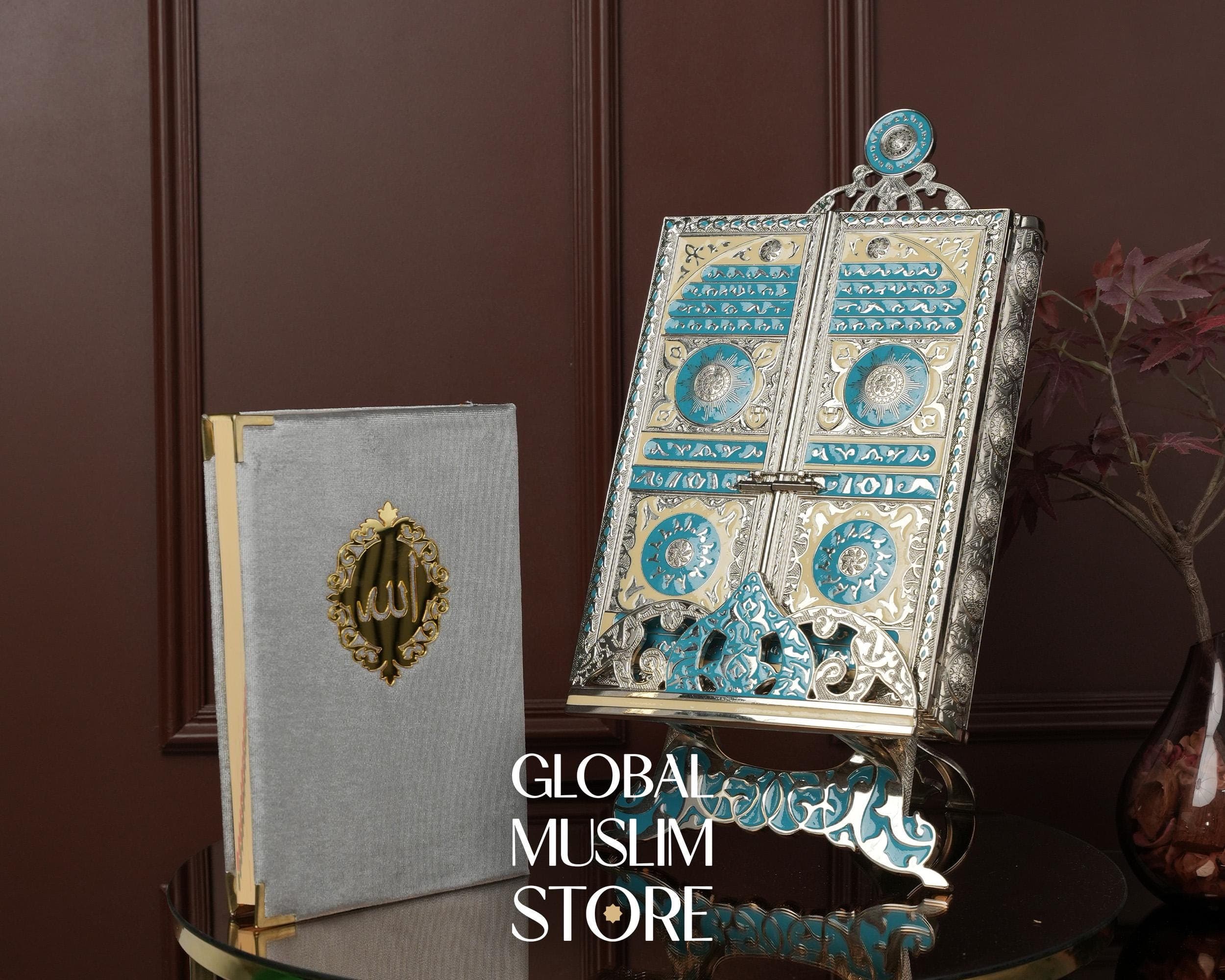 Silver Quran Box with Velvet Covered Quran Gift | Islamic Decor Gift | Decorative Quran Set | Quran Case | Quran Cover and Holy Qoran Set - image 3