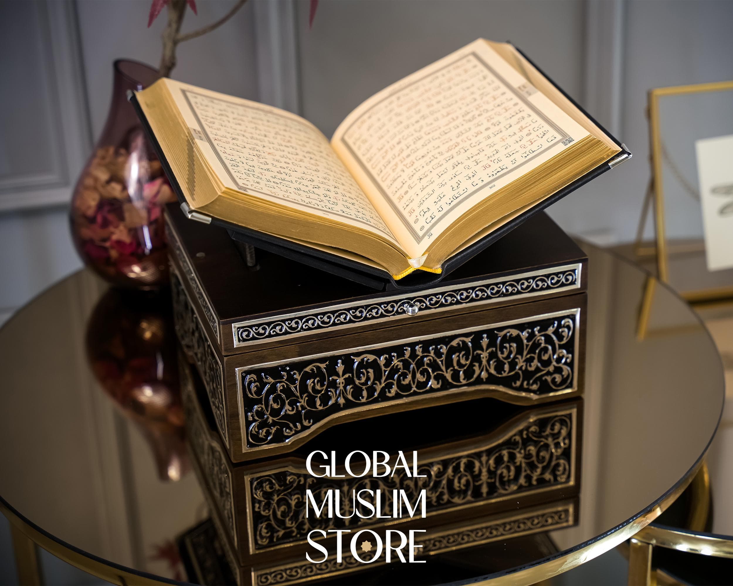 Quran Gift, Islamic Gift, Gift For Muslim, Islamic Art, Luxurious Solid Wood Decorative Quran Case and The Holy Quran Set with Silver Inlays - image 3