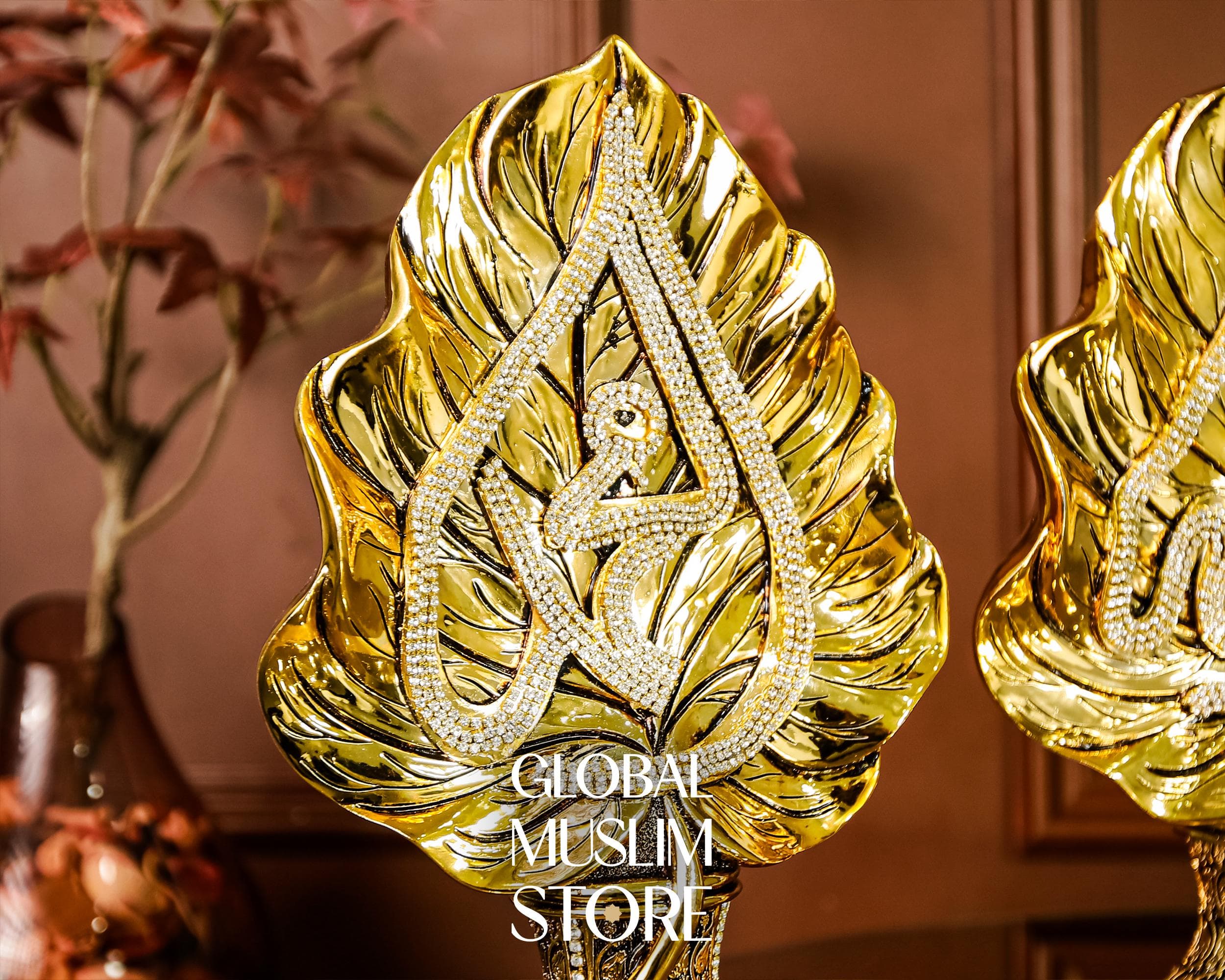 Gold Islamic Calligraphy Leaf Figurine | Allah Muhammad Names Decorative Gift | Muslim Home Ornament | Muslim Gold Decor | Islamic Present - image 5