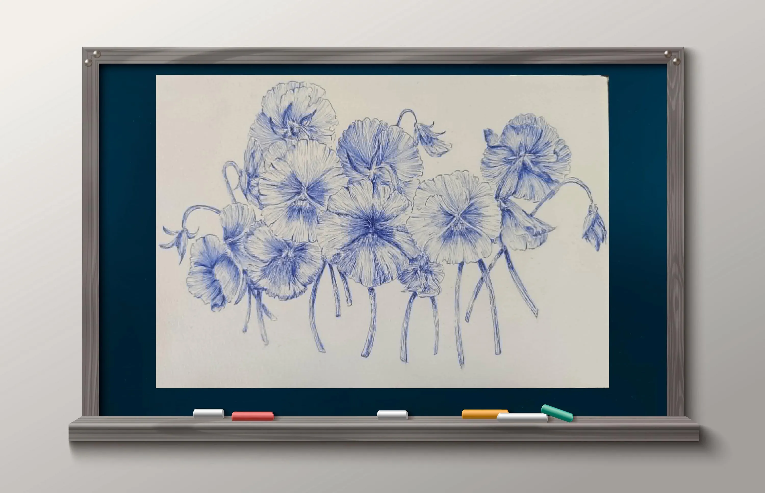 riginal Botanical Ink Drawing, Blue Ballpoint Pen Leaf Sketch, Detailed Plant Illustration, Fine Line Wall Art 26x18 cm