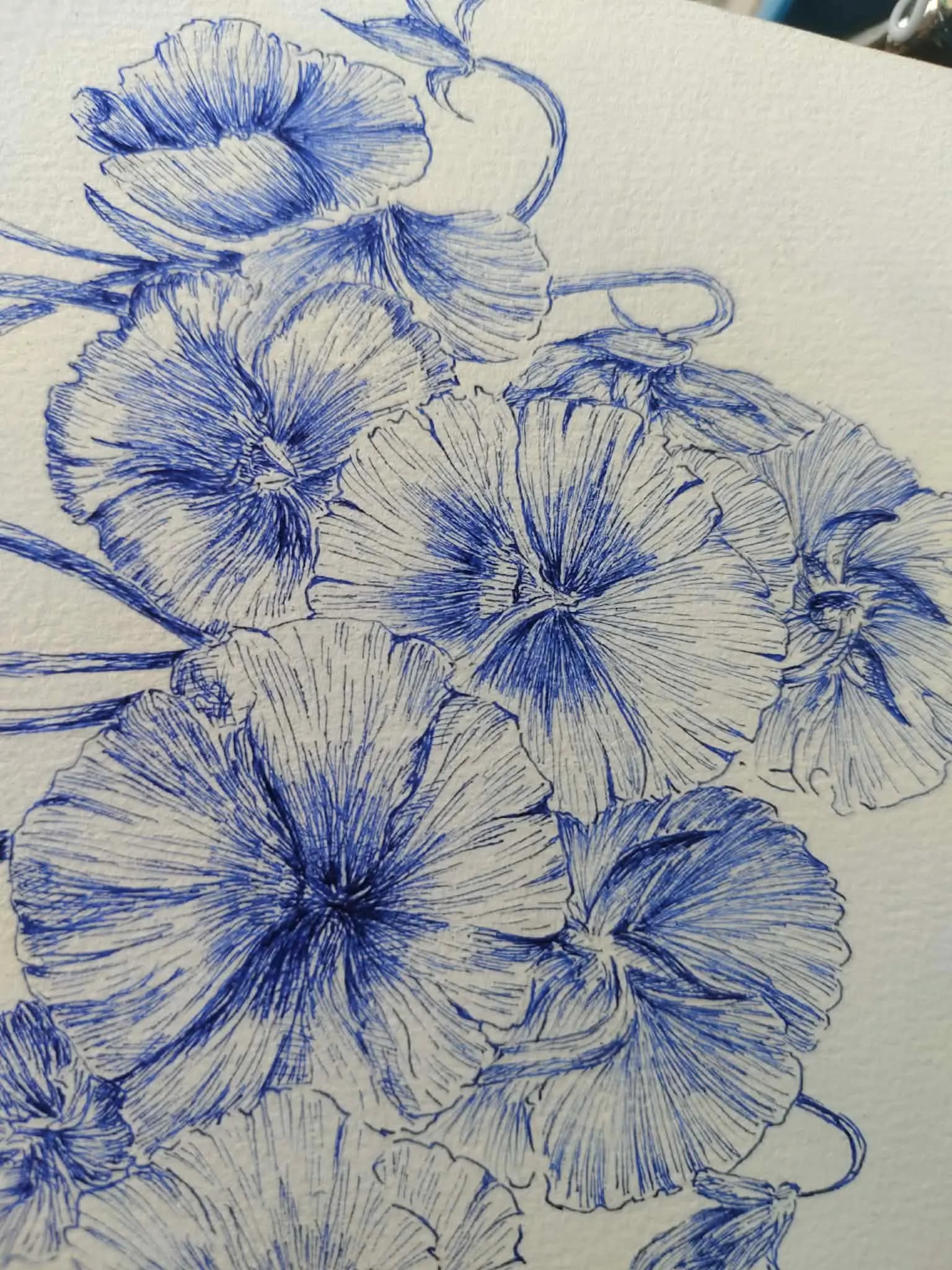 riginal Botanical Ink Drawing, Blue Ballpoint Pen Leaf Sketch, Detailed Plant Illustration, Fine Line Wall Art 26x18 cm - image 5