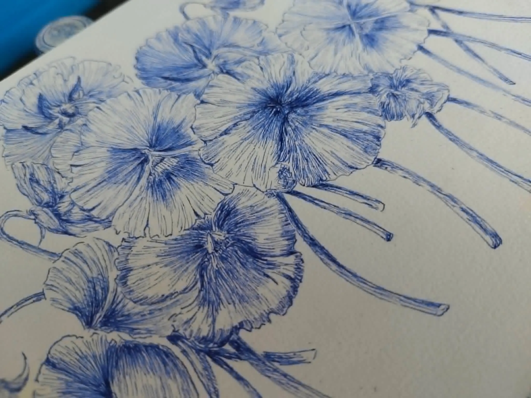 riginal Botanical Ink Drawing, Blue Ballpoint Pen Leaf Sketch, Detailed Plant Illustration, Fine Line Wall Art 26x18 cm - image 3