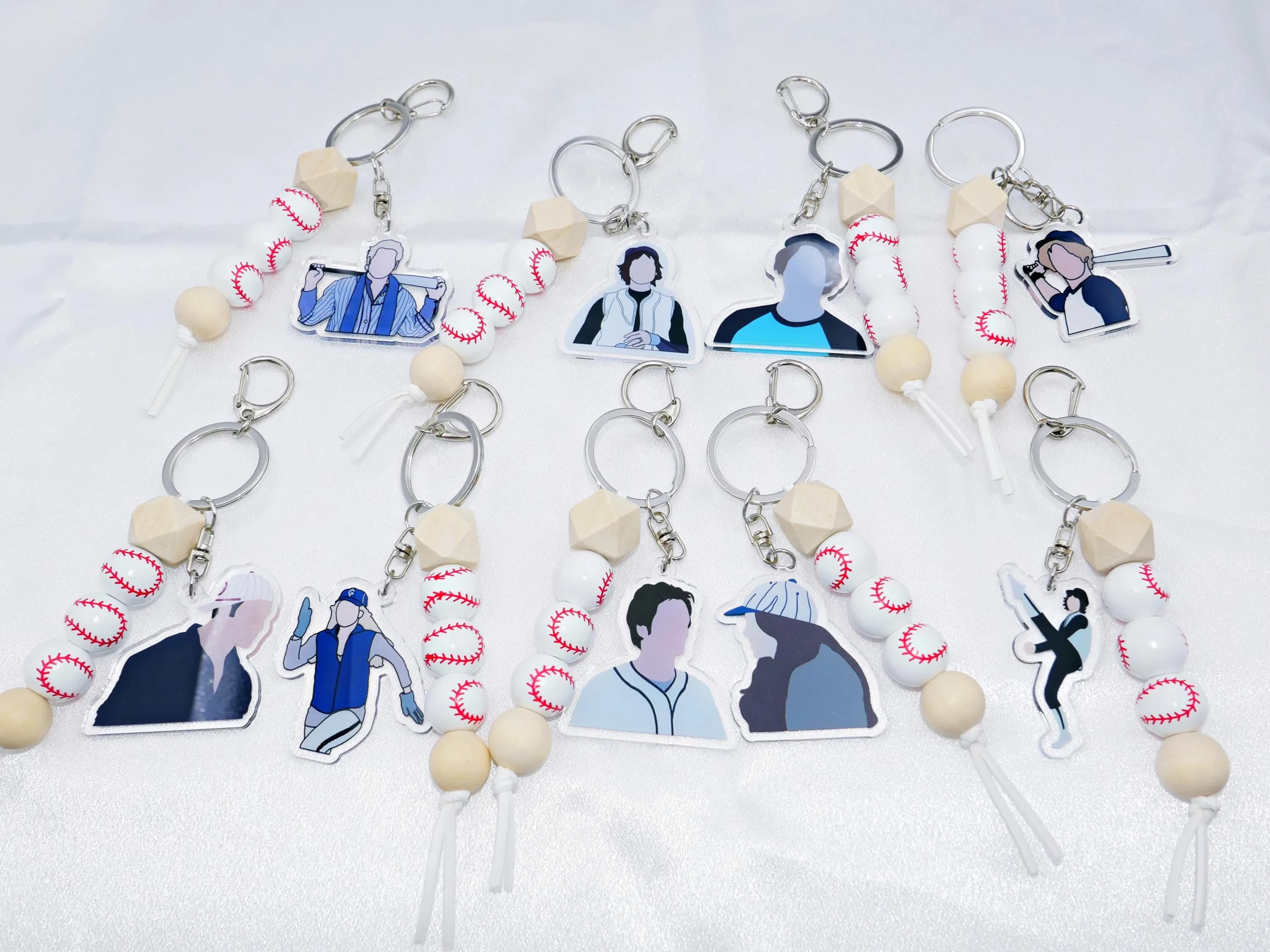 Twilight Baseball Keychain / Wooden Baseball Pendant / Twilight Baseball Scene / rotatable / fidget keychains - image 3